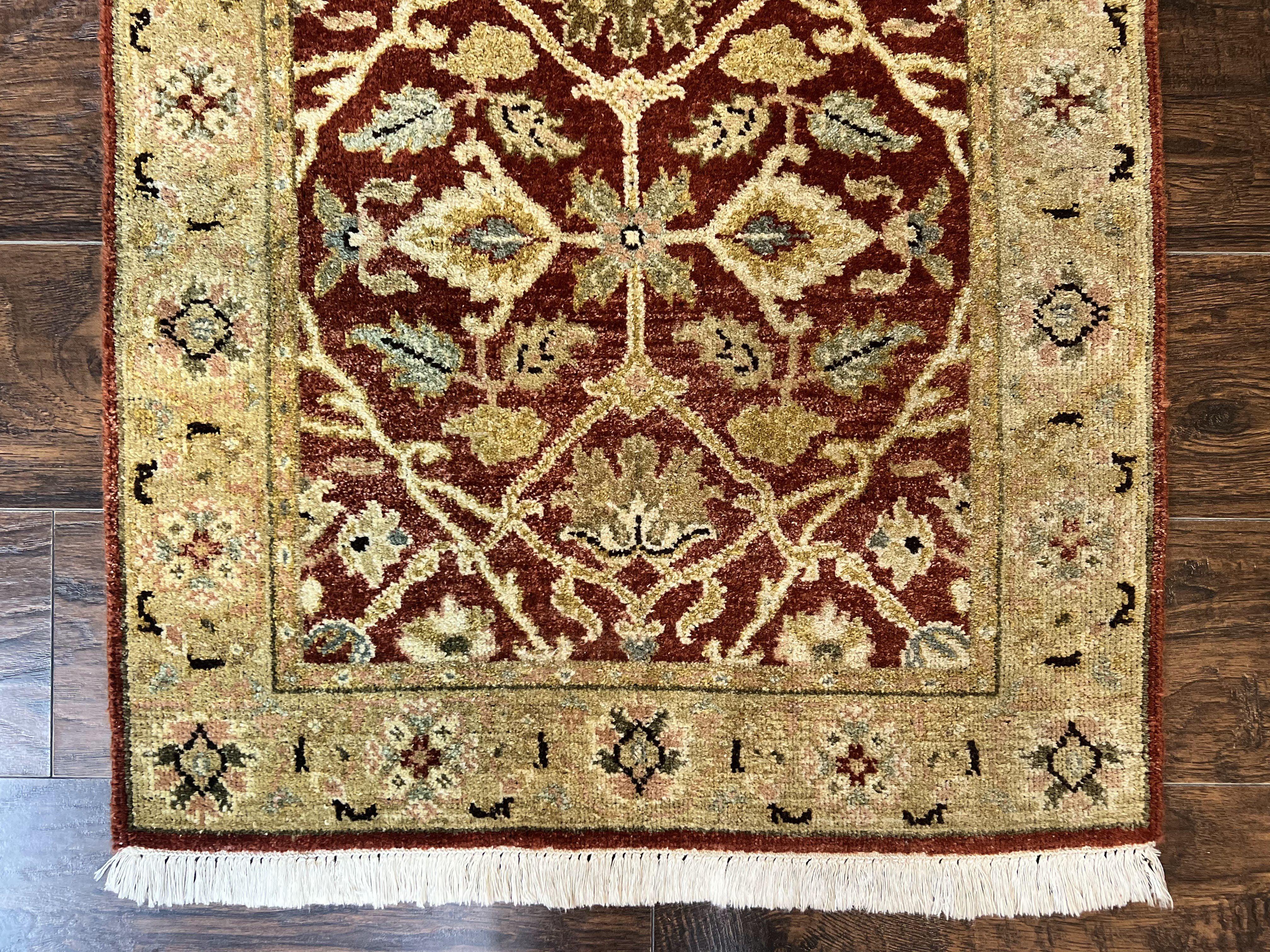 Pakistani Chobi Runner Rug 2.6 x 8, Pak Persian Oriental Rug for Hallway, Maroon Tan-Gold, Handmade Wool 8ft Runner for Hallway, Vintage Rug - Jewel Rugs