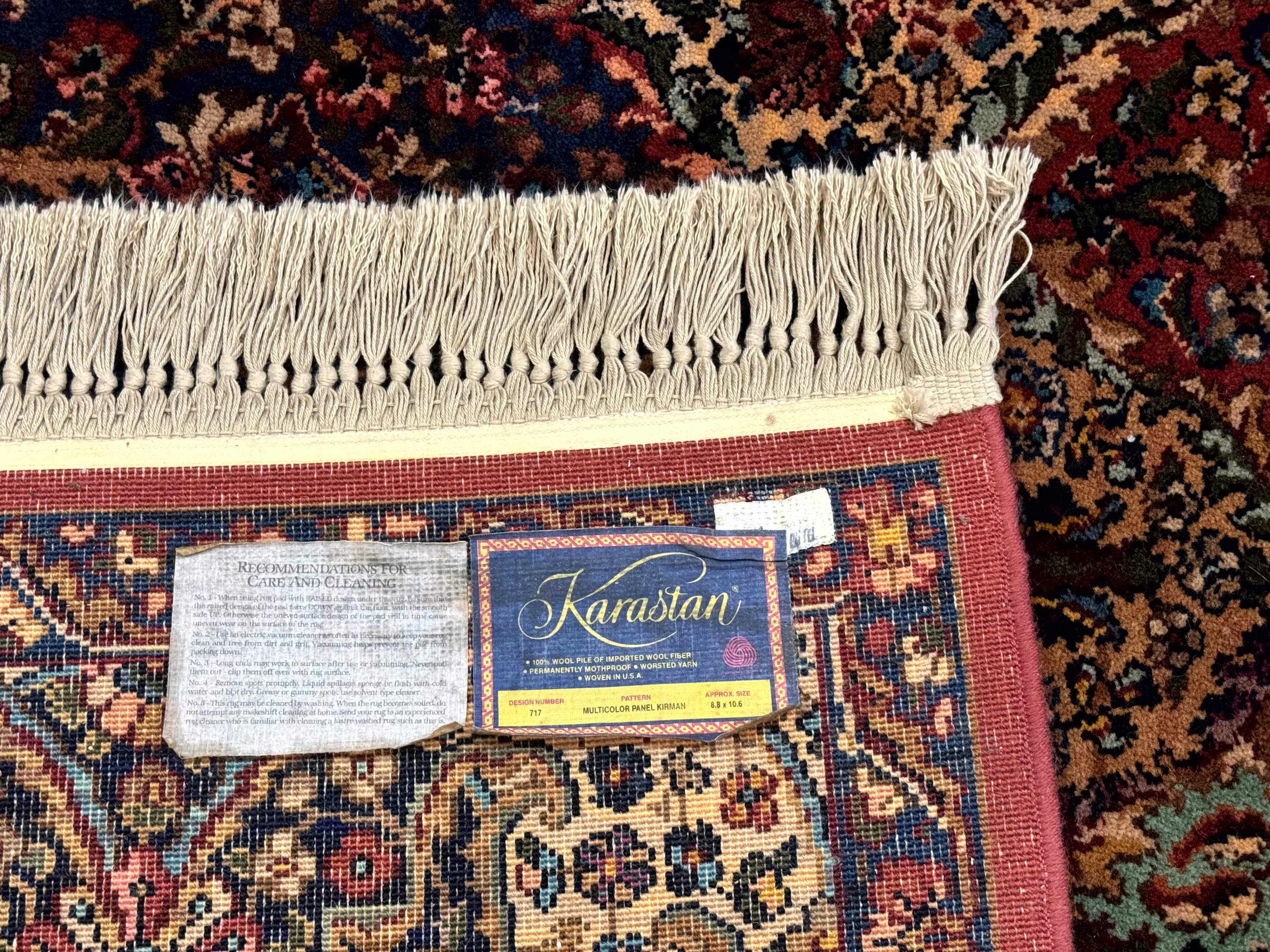 Karastan Rug 8.8 x 10.6, Multicolor Panel Kirman Rug #717, Original 700 Series, Wool - Jewel Rugs