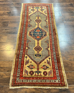 Antique Persian Runner 3 x 7, Camel Hair Runner 3x7 ft, Handmade Hallway Rug, Geometric Design, Tribal Rug, Persian Sarab Rug 3x7