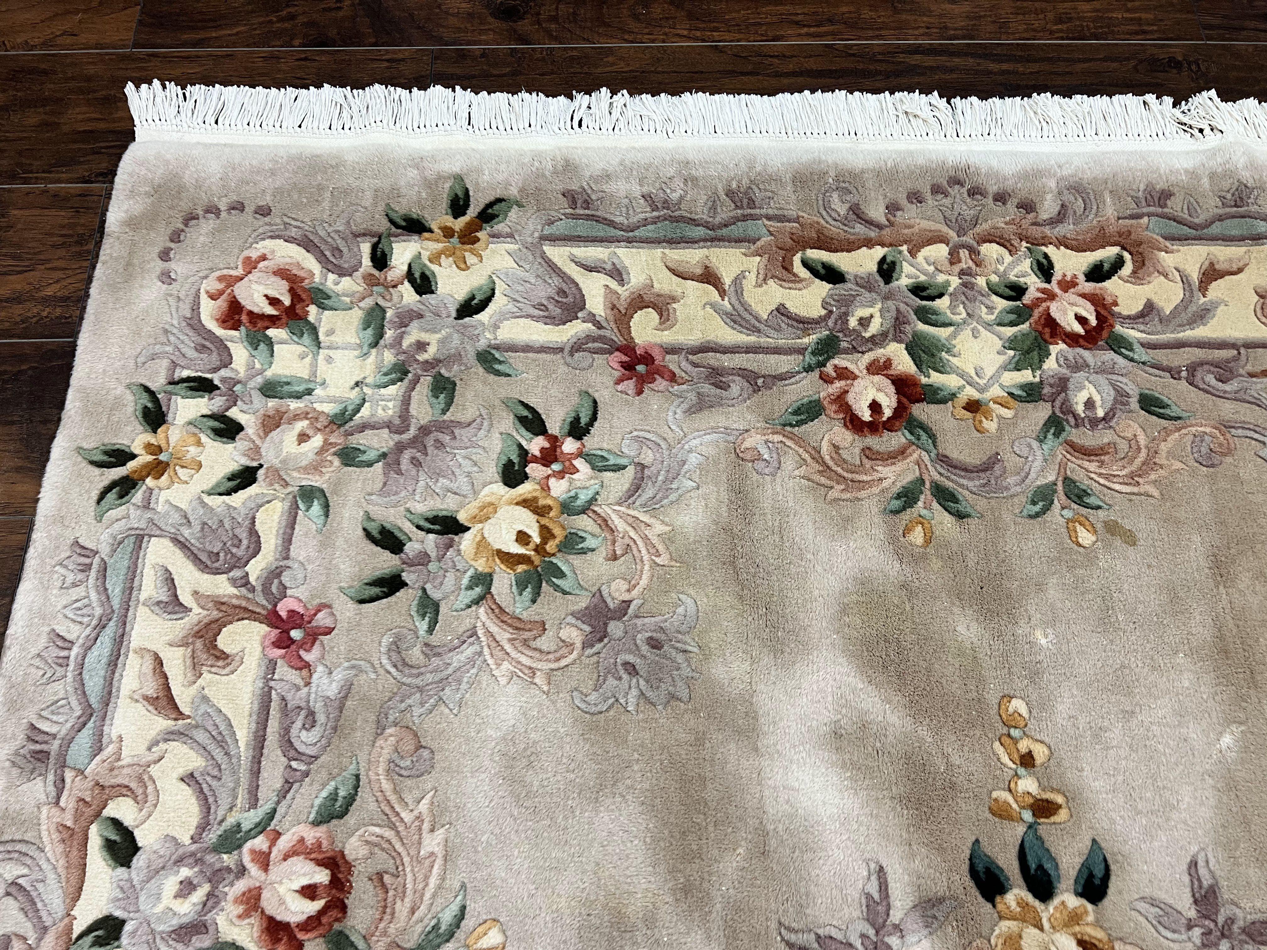 Chinese 90 Line Rug, Aubusson Rug 6x9, Wool Hand Knotted Vintage Carpet, Art Deco Rug 6 x 9 ft, Soft Pile - Jewel Rugs