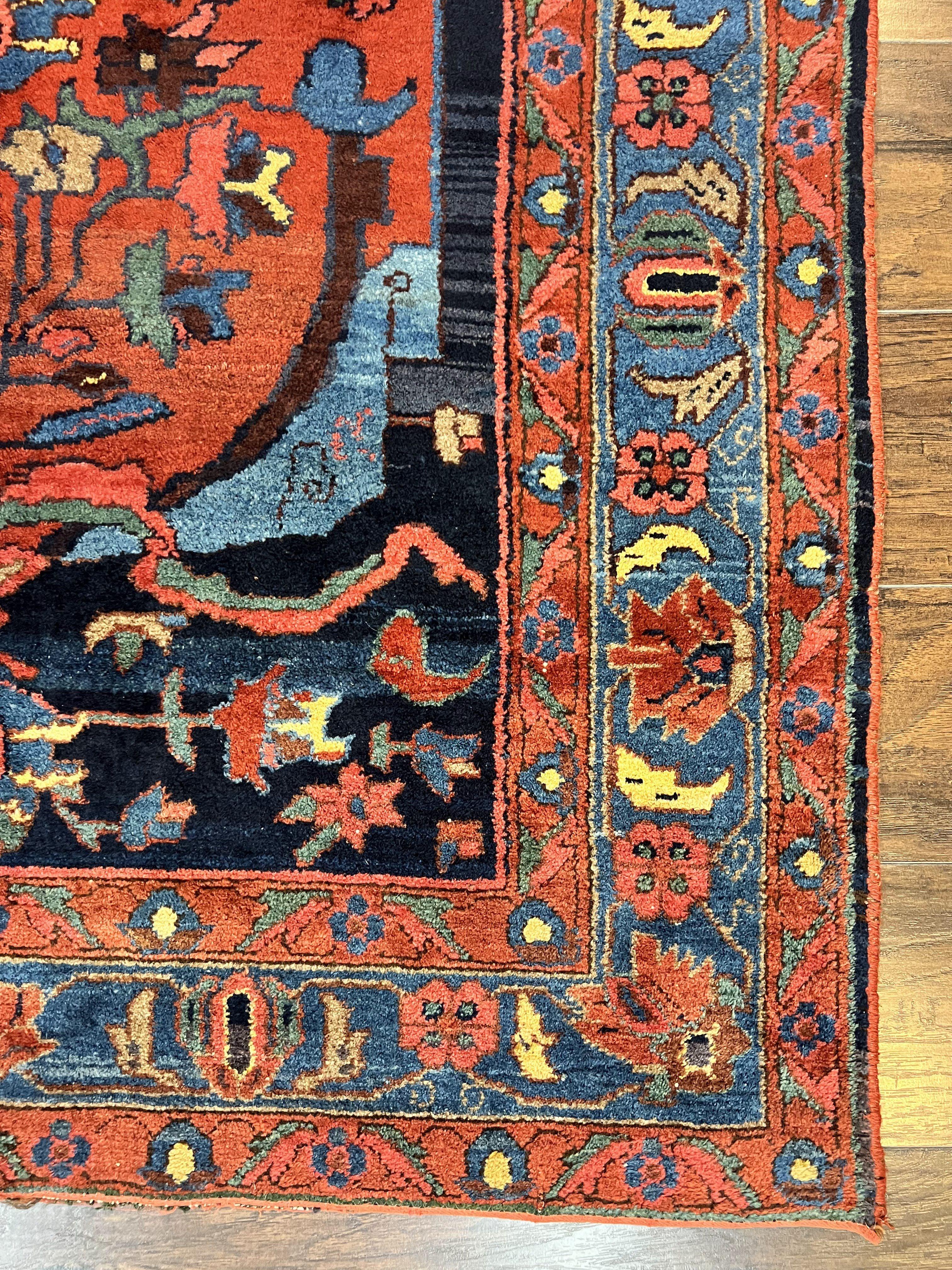 Beautiful Persian Rug 4x7, Red and Blue Rug, Hand Knotted Antique Handmade Persian Carpet, Bidjar Rug, Wool Rug 4 x 7 - Jewel Rugs