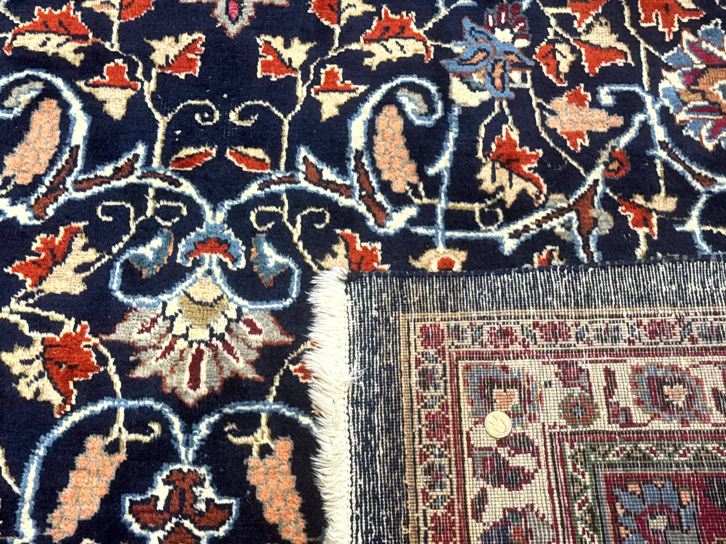 Palace Size Persian Mashad Rug 11x16, Navy Blue and Red, Floral Medallion - Jewel Rugs