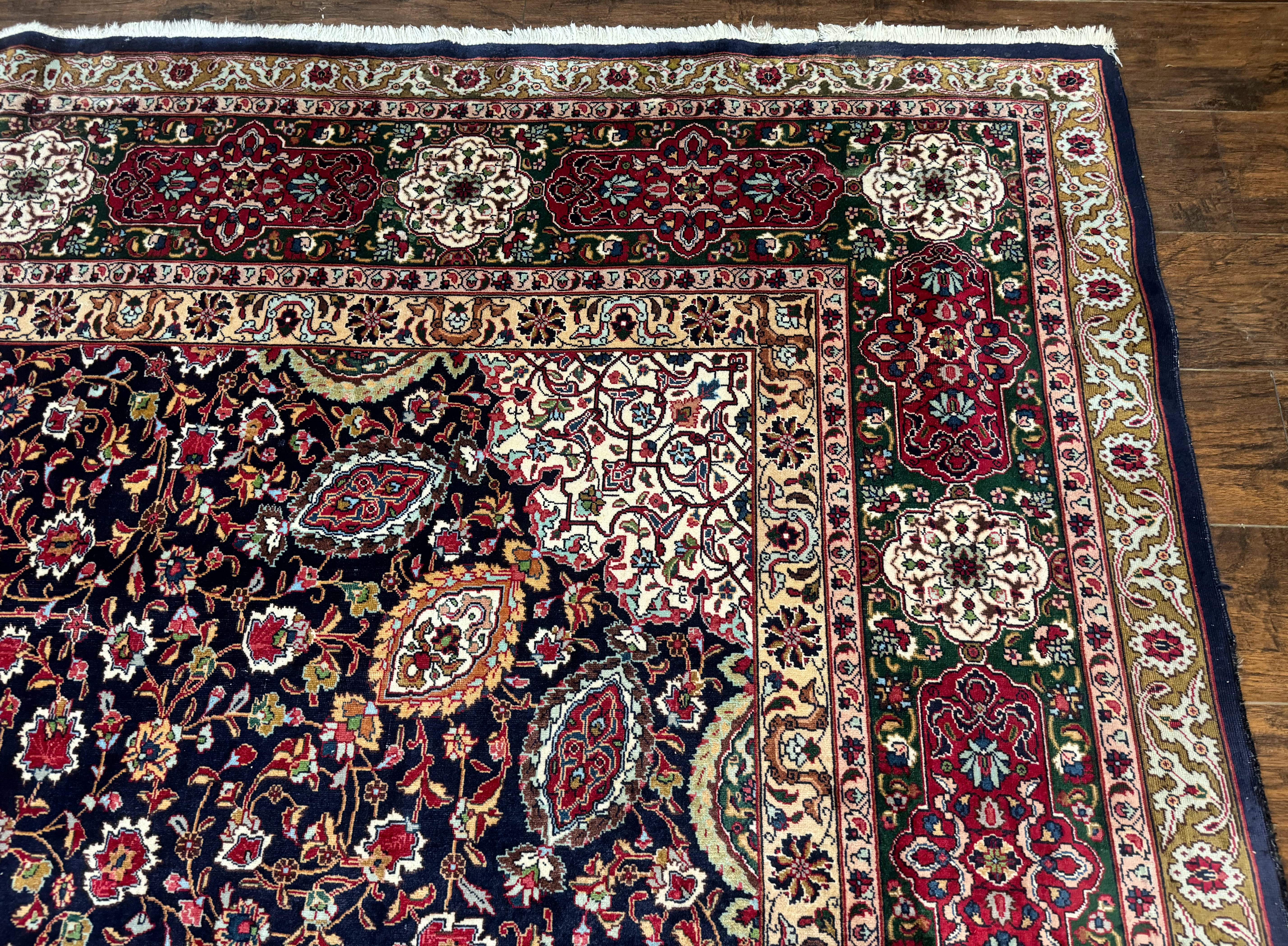 Persian Tabriz Rug 10x13 – Navy Blue and Red, Floral Medallion, Fine 210 KPSI - Jewel Rugs