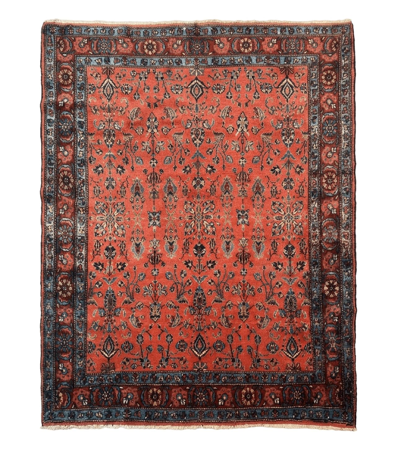 Antique Persian Tribal Rug 5 x 6.6, Tomato Red, Hamadan Angelas Rug