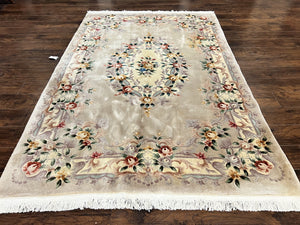 Chinese 90 Line Rug, Aubusson Rug 6x9, Wool Hand Knotted Vintage Carpet, Art Deco Rug 6 x 9 ft, Soft Pile
