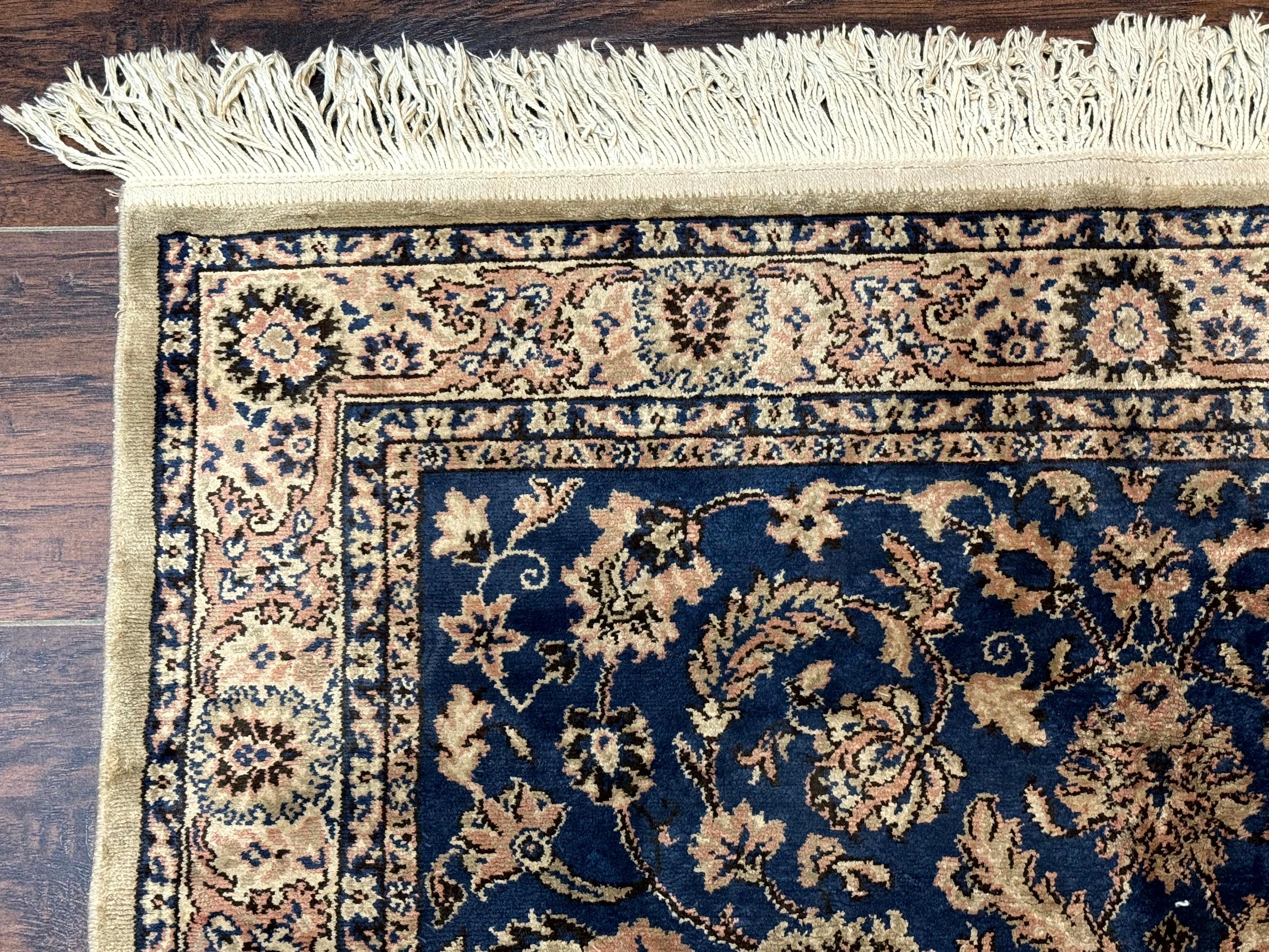 Vintage Art Silk Rug 3x4, Traditional Oriental Persian Design Rug, Belgium Power Loomed Rug, Navy Blue - Jewel Rugs