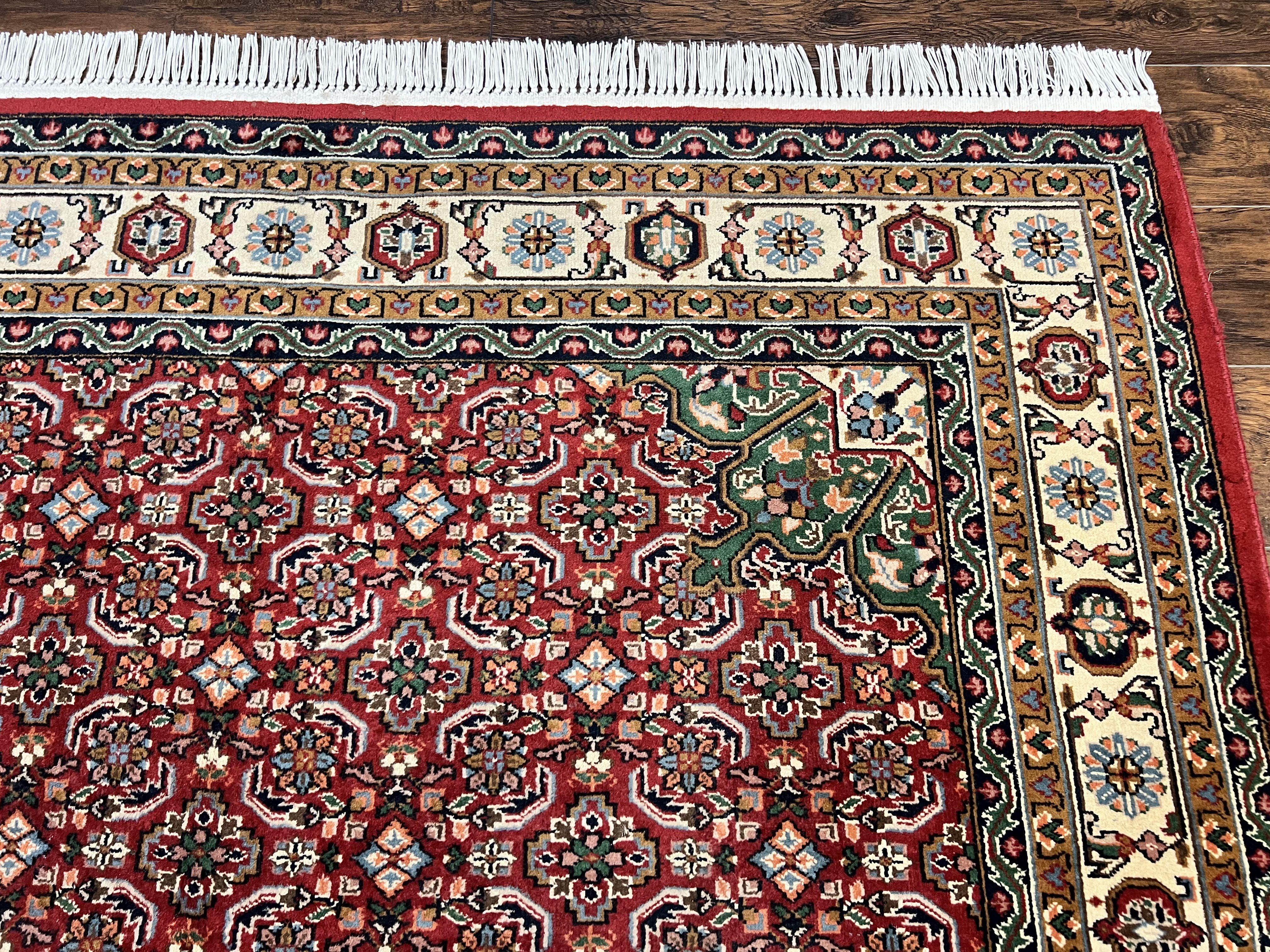 Persian Tabriz Rug 7x10, Wool Hand Knotted Vintage Carpet, Red Green & Cream, Herati Pattern, 7 x 10 Room Sized Oriental Rug - Jewel Rugs