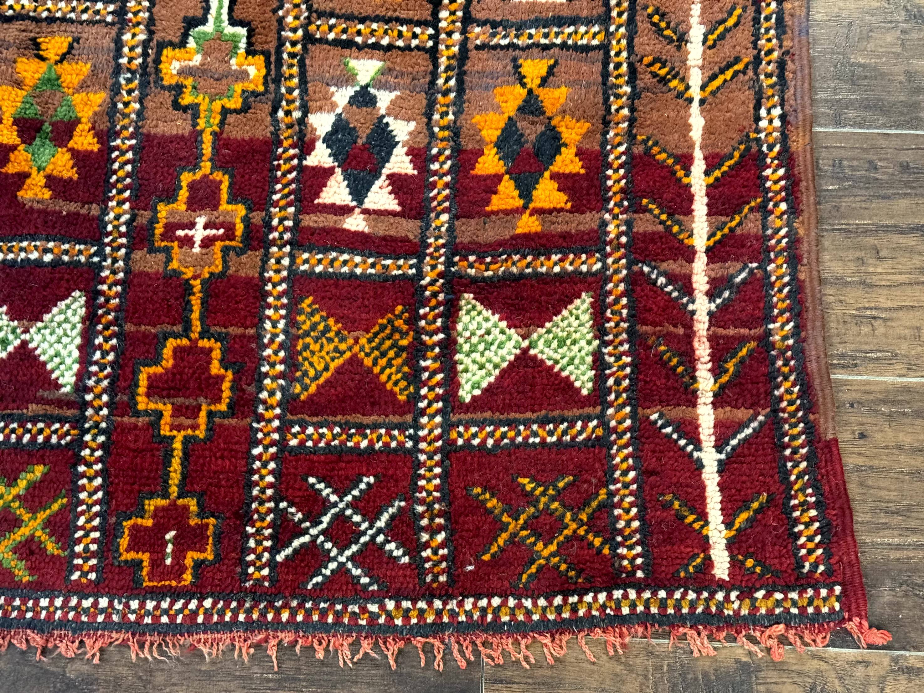 Moroccan Berber Tribal Rug 3x5, Geometric Area Rug, Red Orange Brown - Jewel Rugs