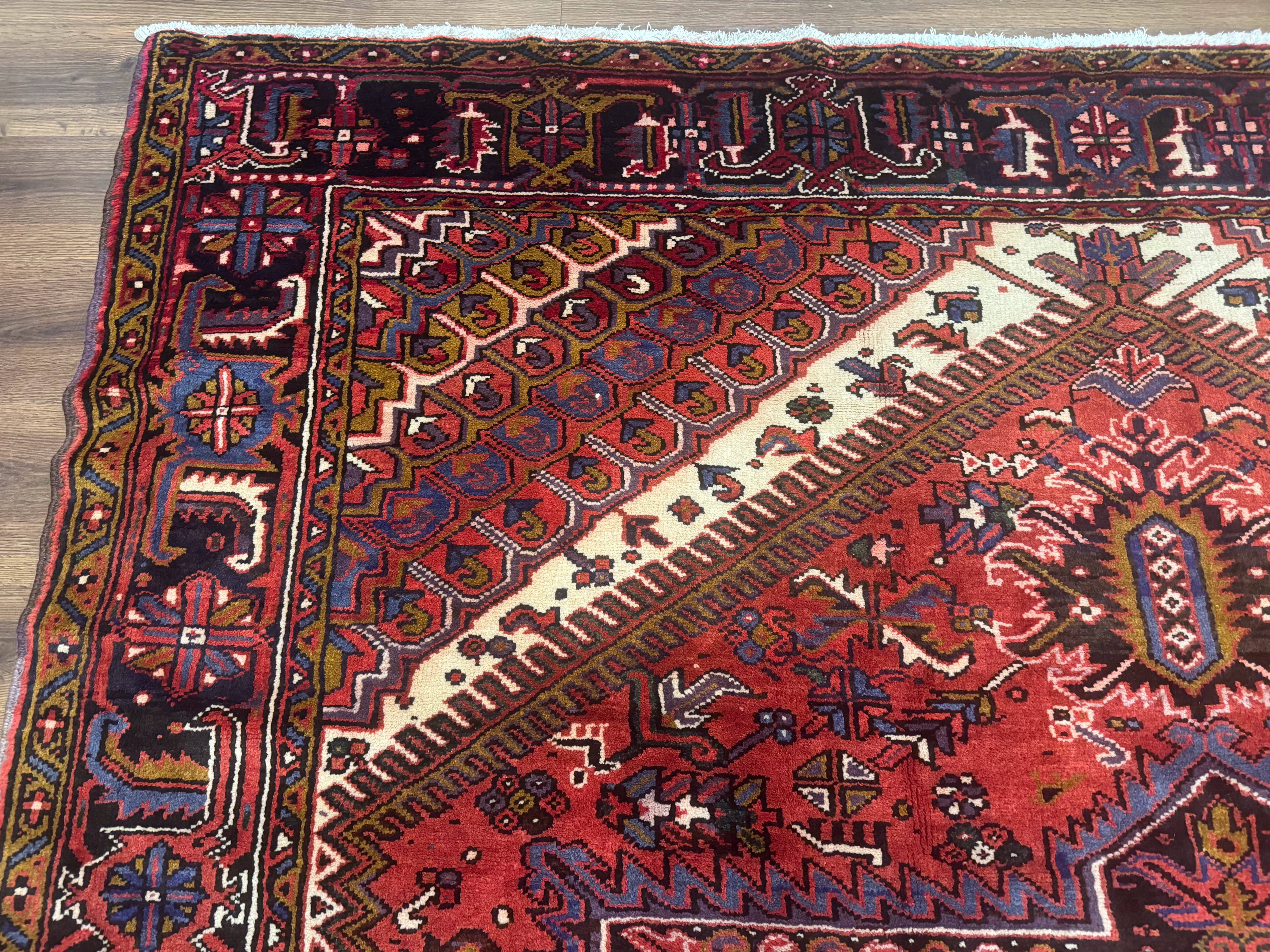 Persian Heriz Rug 8.6 x 11, Geometric Design, Red, Vintage - Jewel Rugs