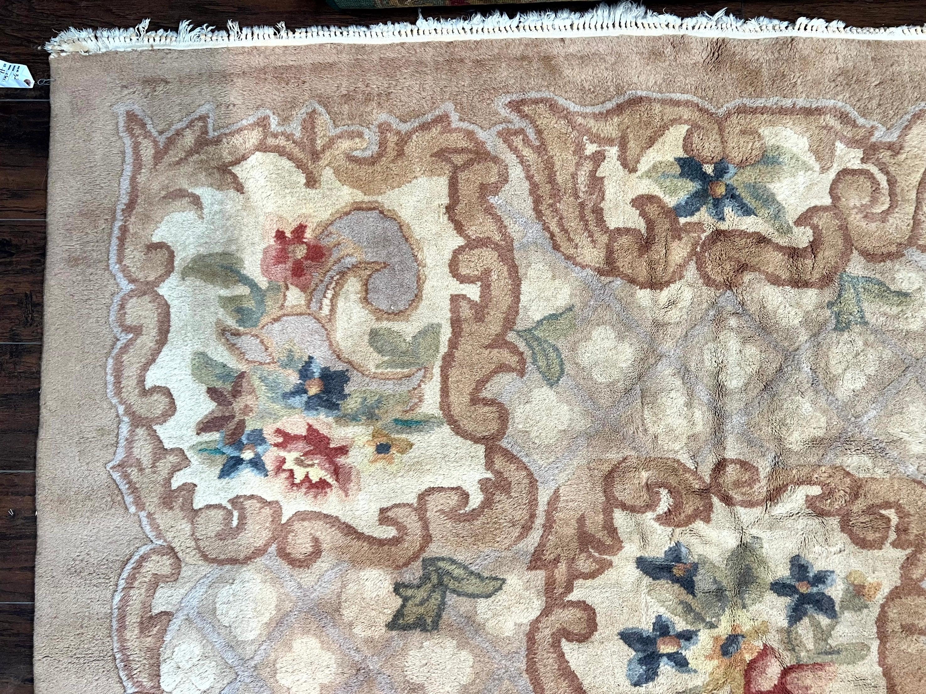Indo Chinese Aubusson Wool Rug 11x16, Palace Sized Carpet, Oversized Handmade Vintage Rug, European Design - Jewel Rugs