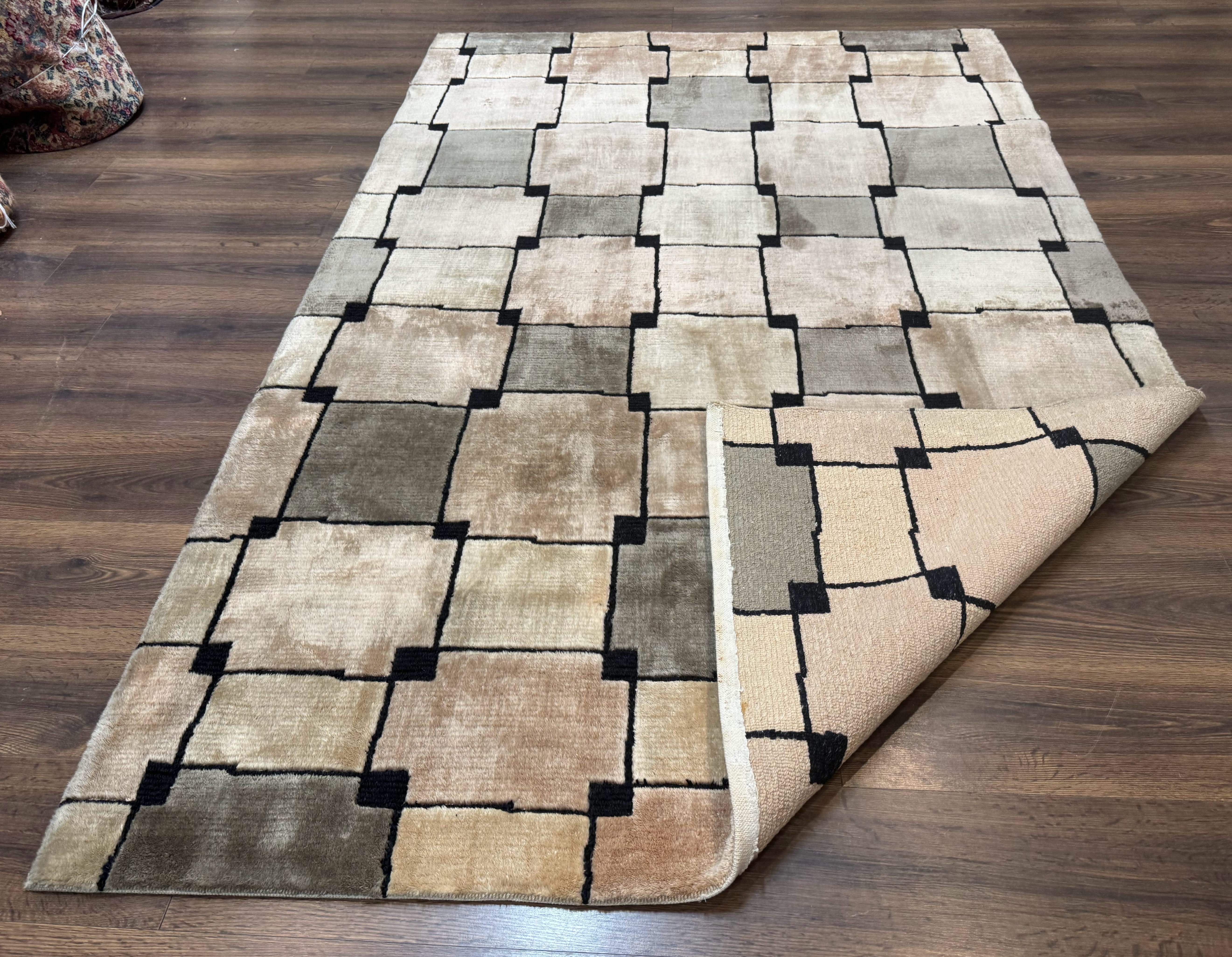 Tibetan Wool Rug 5x8, Contemporary Modern Carpet, Abstract Design, Soft Thick Pile, Pair A - Jewel Rugs