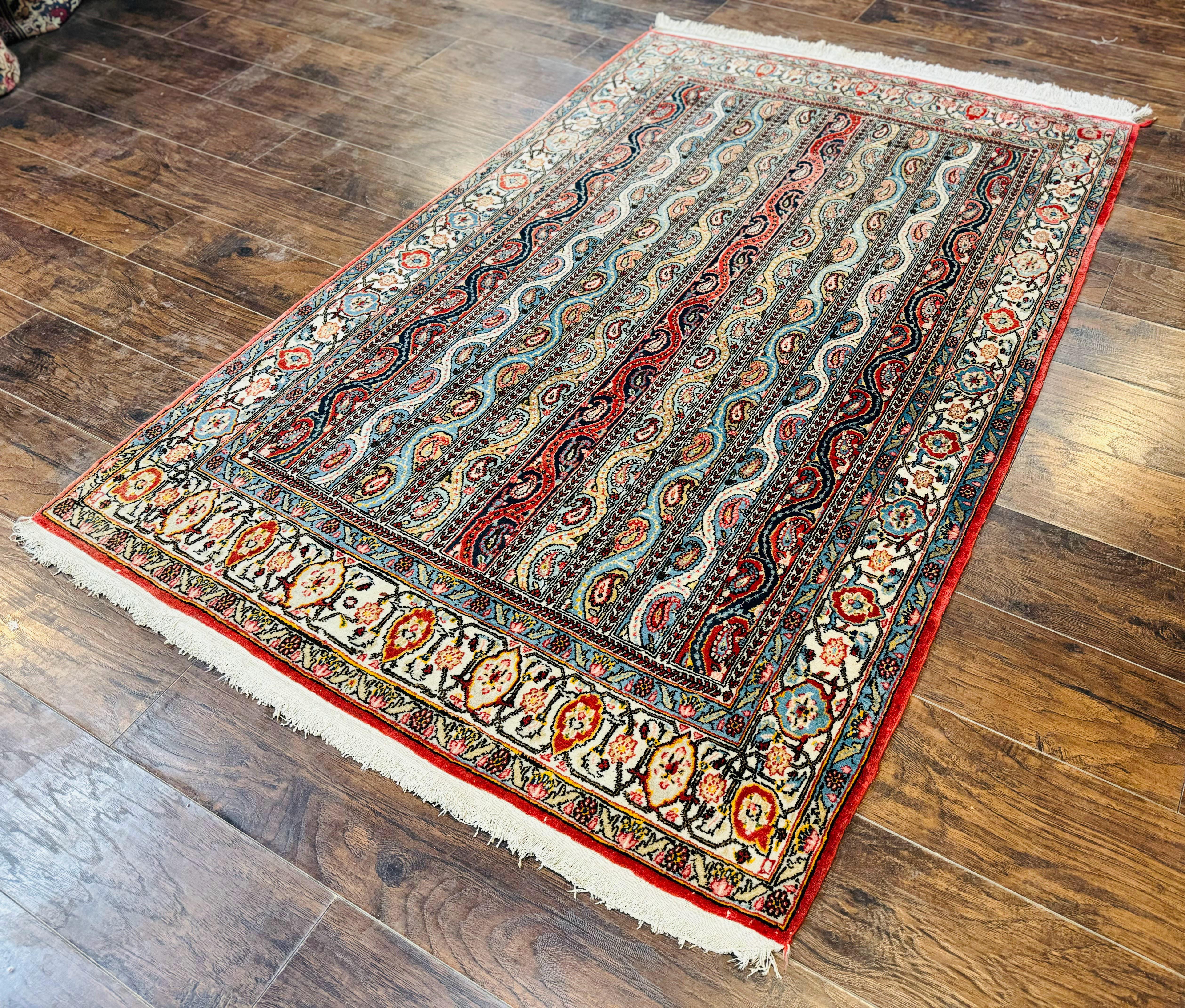 Persian Qum Rug 4x7, Striped Paisley Boteh Design - Jewel Rugs