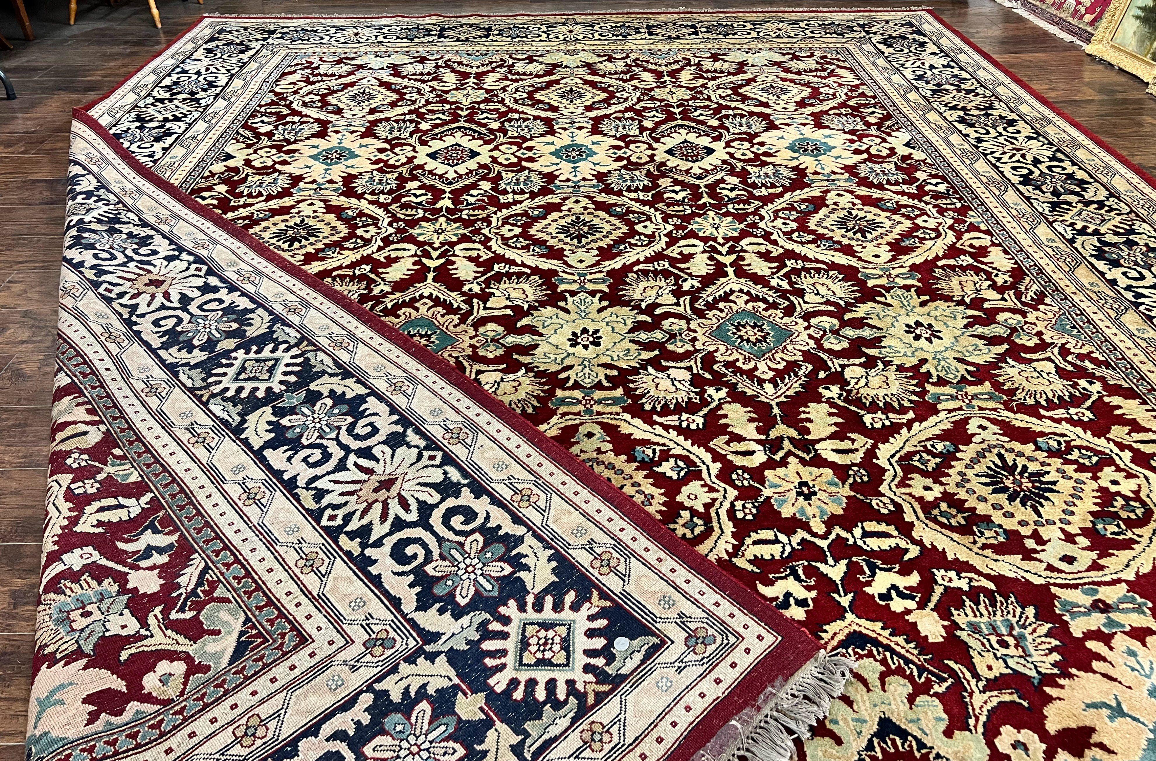 Extra Large Indian Agra Rug 11x15, Floral Allover, Maroon, Hand Knotted Handmade Vintage Oriental Carpet, Palace Sized - Jewel Rugs