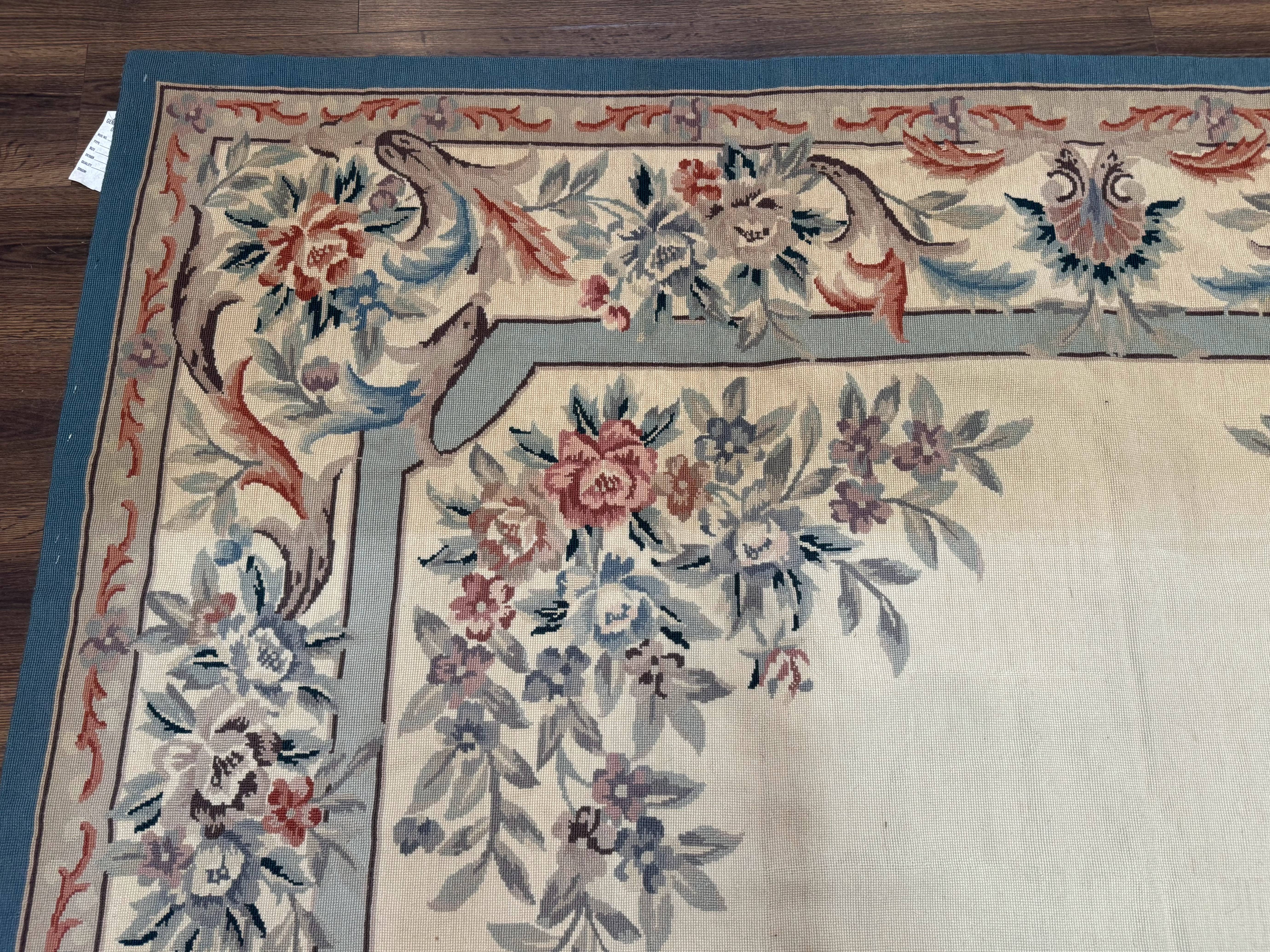 Ivory Needlepoint Rug 8x10, Wool Handmade Carpet - Jewel Rugs