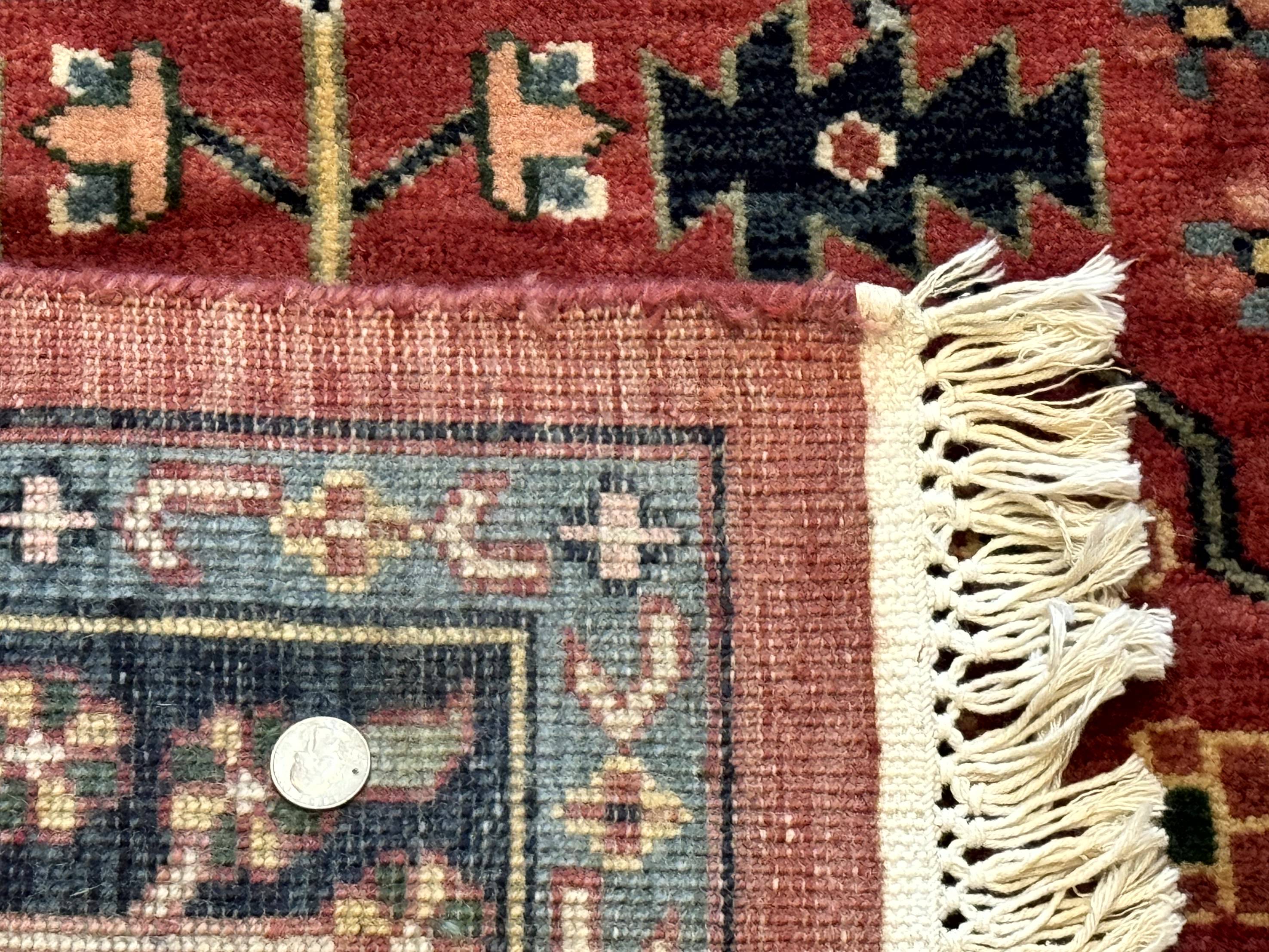 Indo Persian Heriz Serapi Rug 6x8, Rust Red and Navy Blue, Allover Pattern - Jewel Rugs