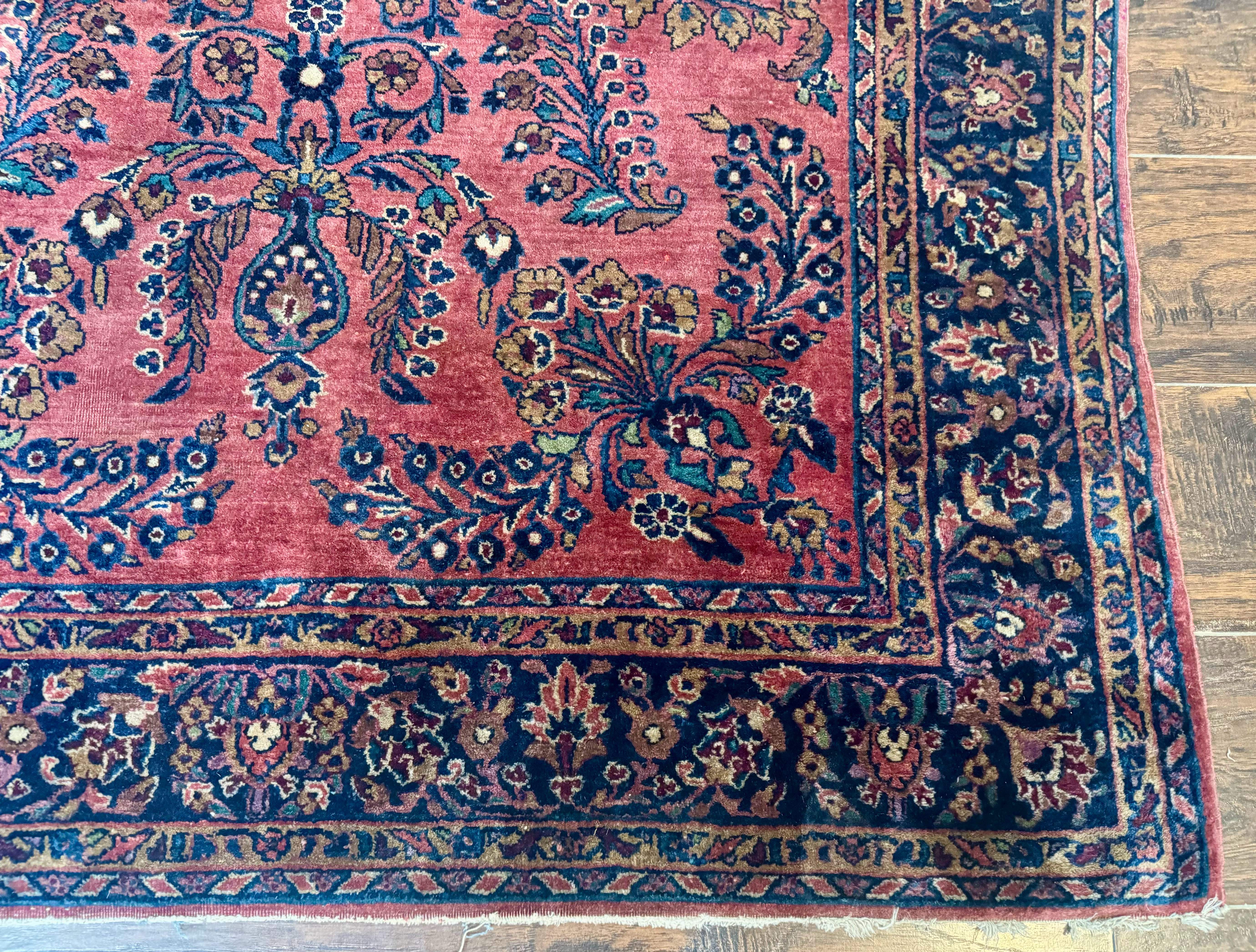 Persian Mohajeran Sarouk Rug 5x7 – Light Red and Navy, Handmade Wool, Antique Carpet, Fine 200 KPSI - Jewel Rugs