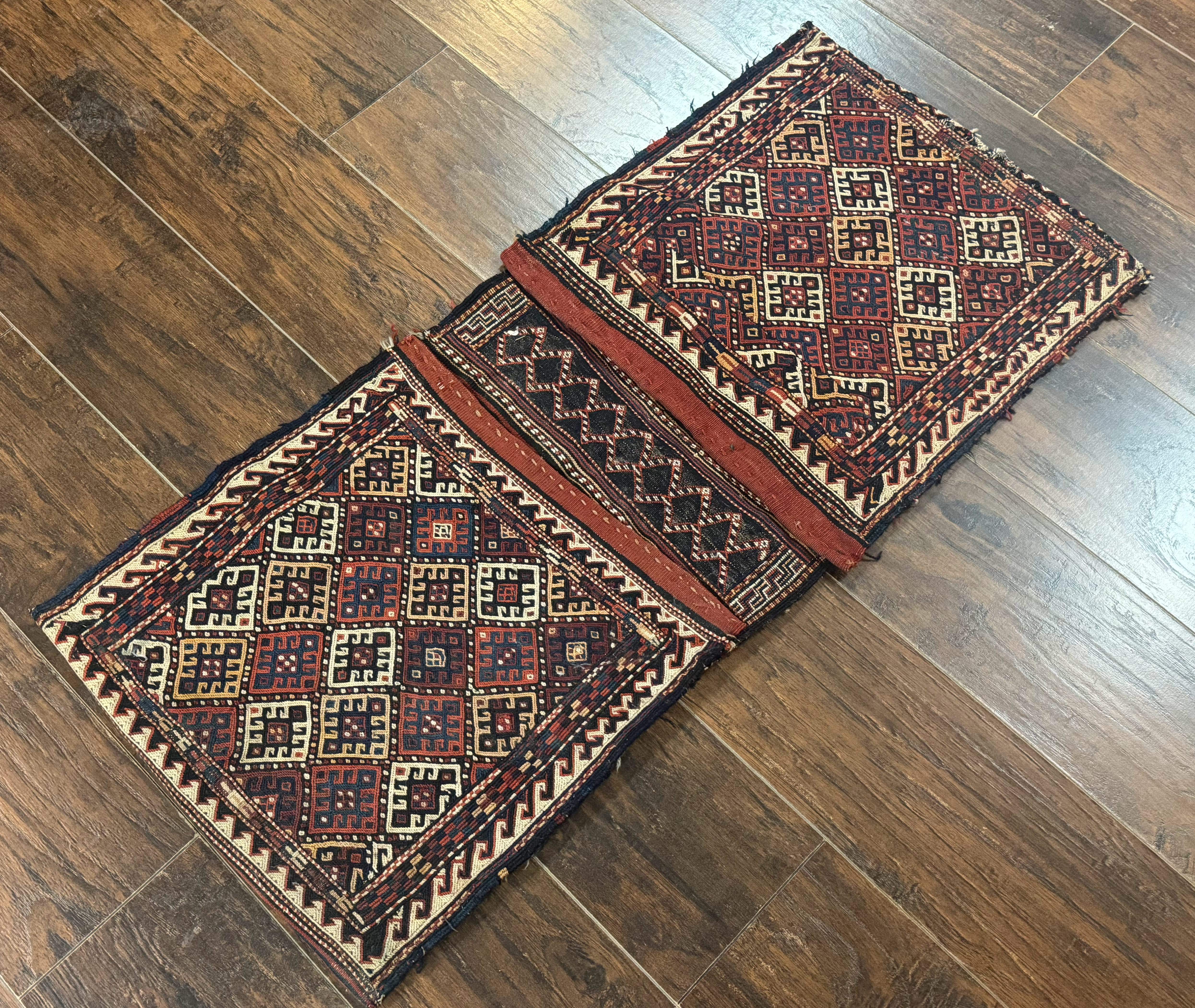 Persian Tribal Double Saddle Bag Rug, Antique Khorjin, Shahsavan Nomadic Weaving - Jewel Rugs
