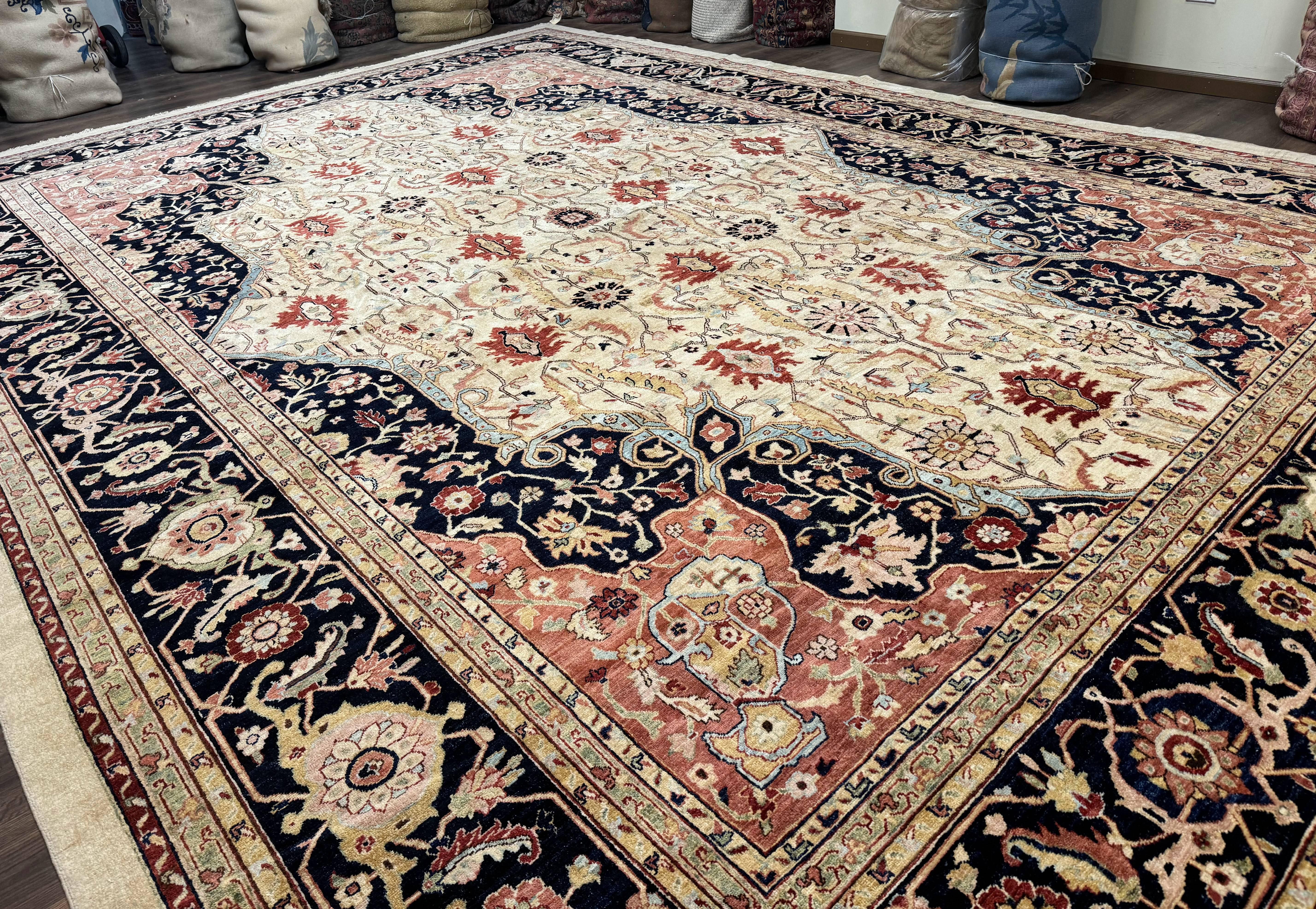 Large Palace Sized Stark Carpet 13x19, Traditional Wool Handmade Rug, Beige - Jewel Rugs