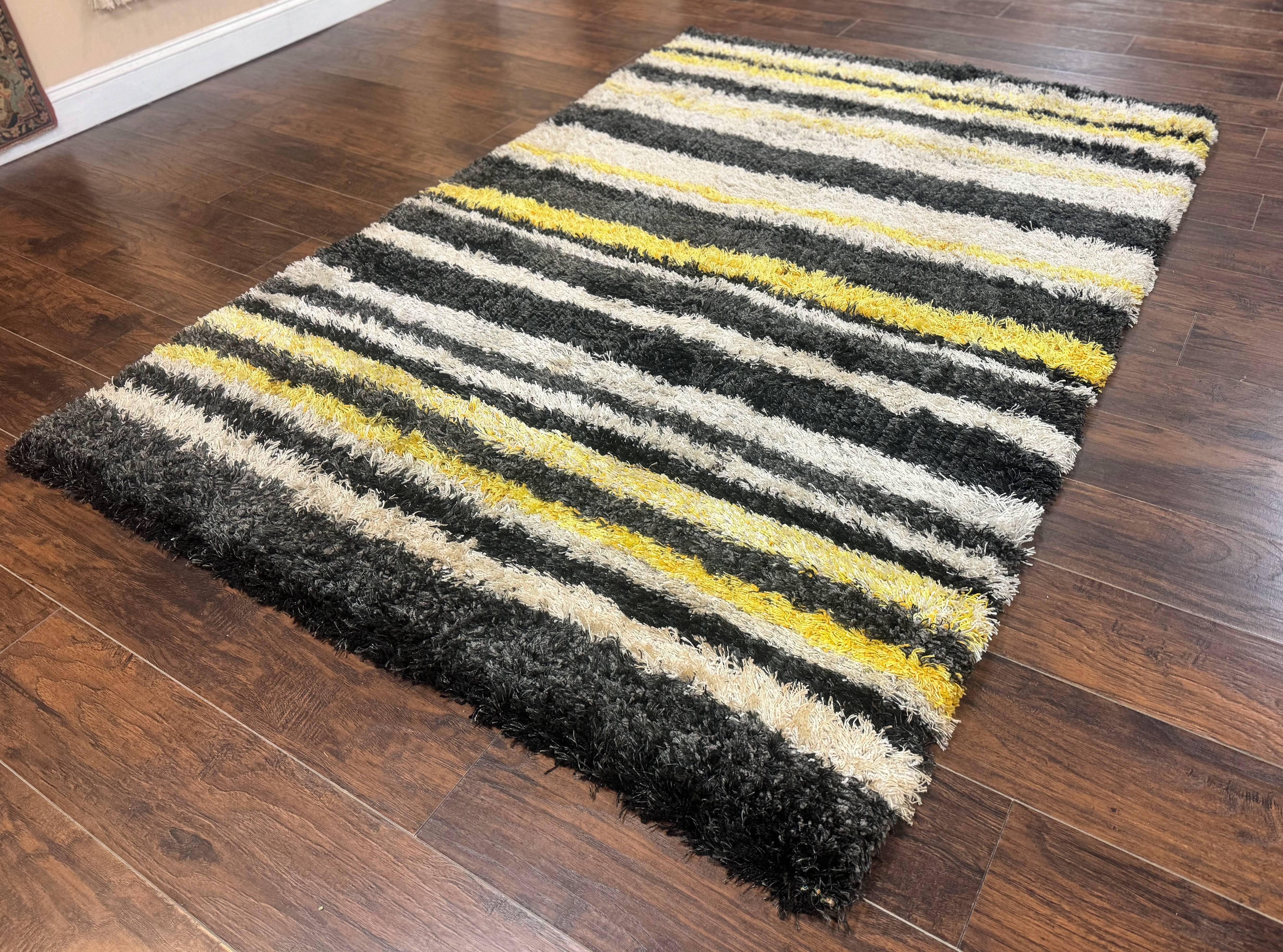 Shag Rug 5x8, Yellow Ivory Charcoal, Contemporary - Jewel Rugs