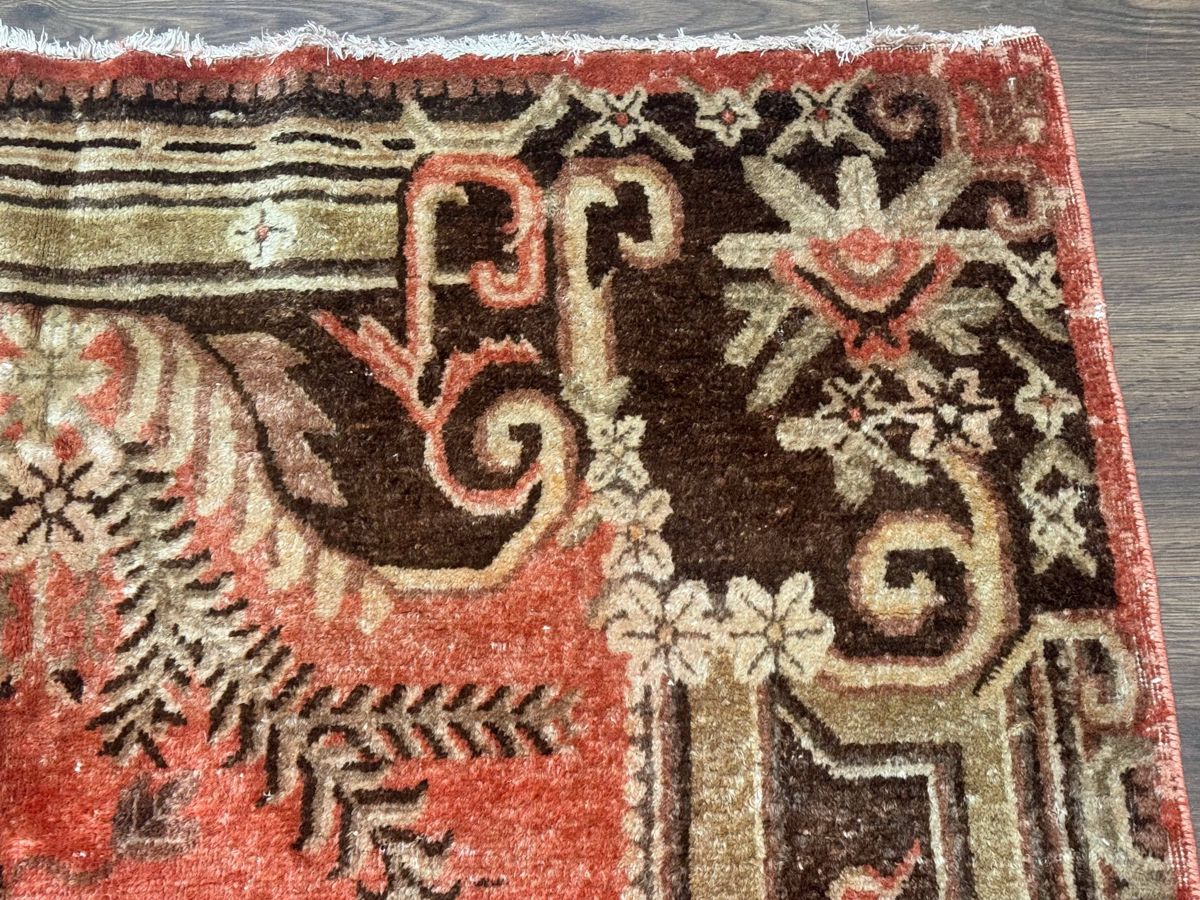 Khotan Rug 5x9, Terracotta and Brown, Floral, Chinese Wool Carpet, Antique Rug - Jewel Rugs