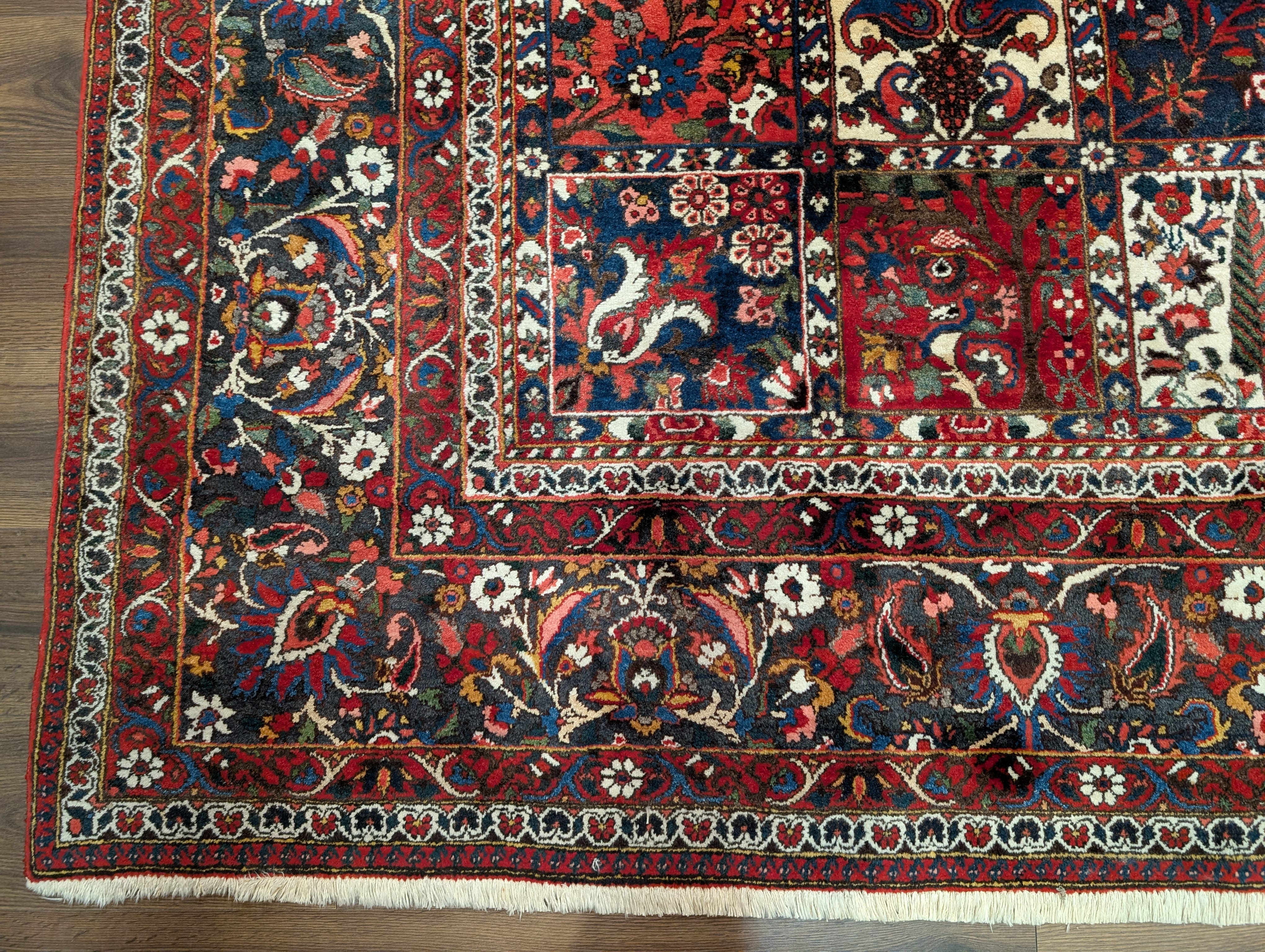 Persian Bakhtiari Panel Design Rug 10x13 – Red, Navy & Ivory, Wool - Jewel Rugs