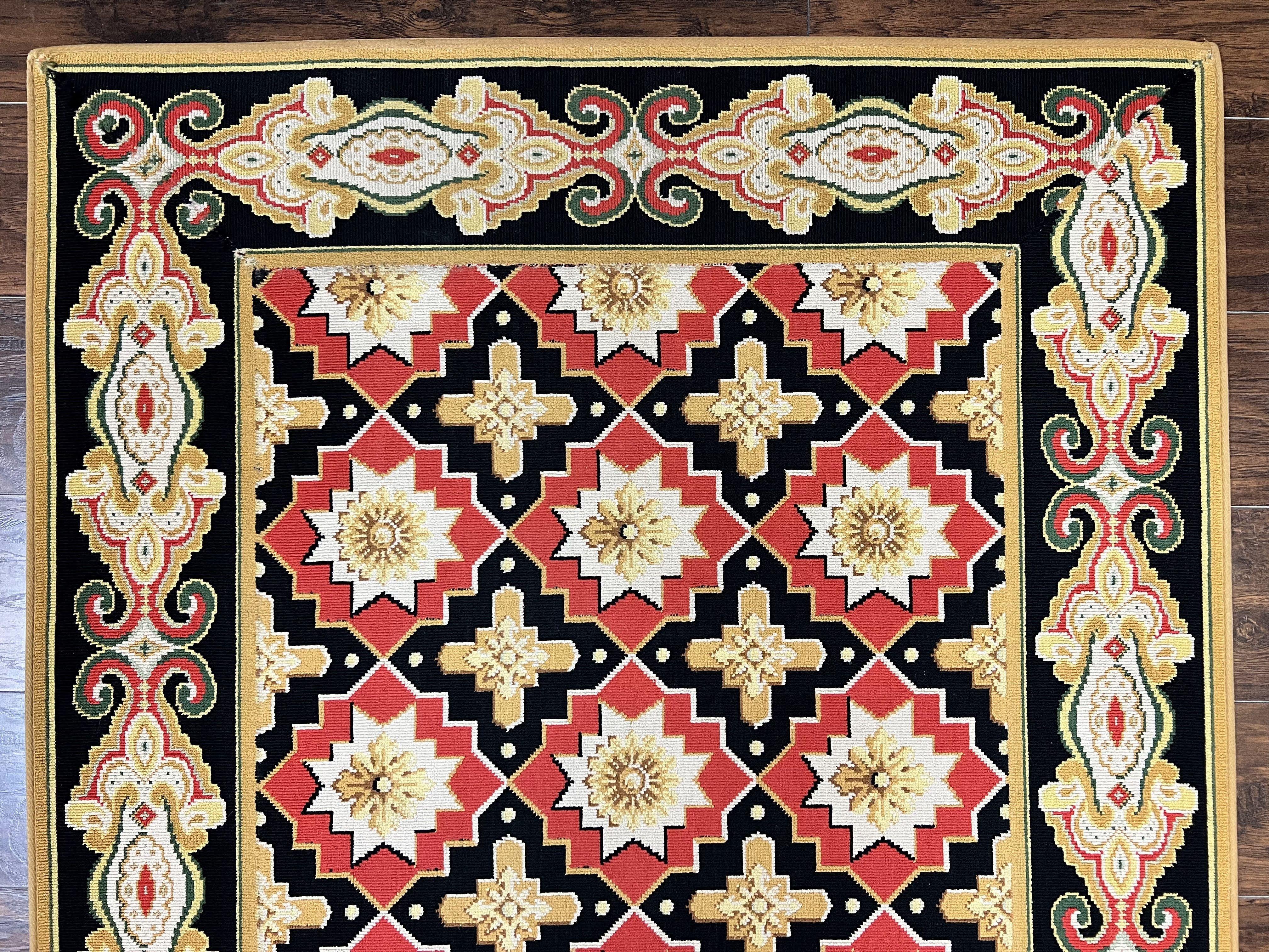 Runner Rug 4x19, Panel Design Rug, Custom Made Stark Runner Carpet, Wool, Vintage 4 x 19 Hallway Rug, European Design, Red Black Ivory Tan - Jewel Rugs