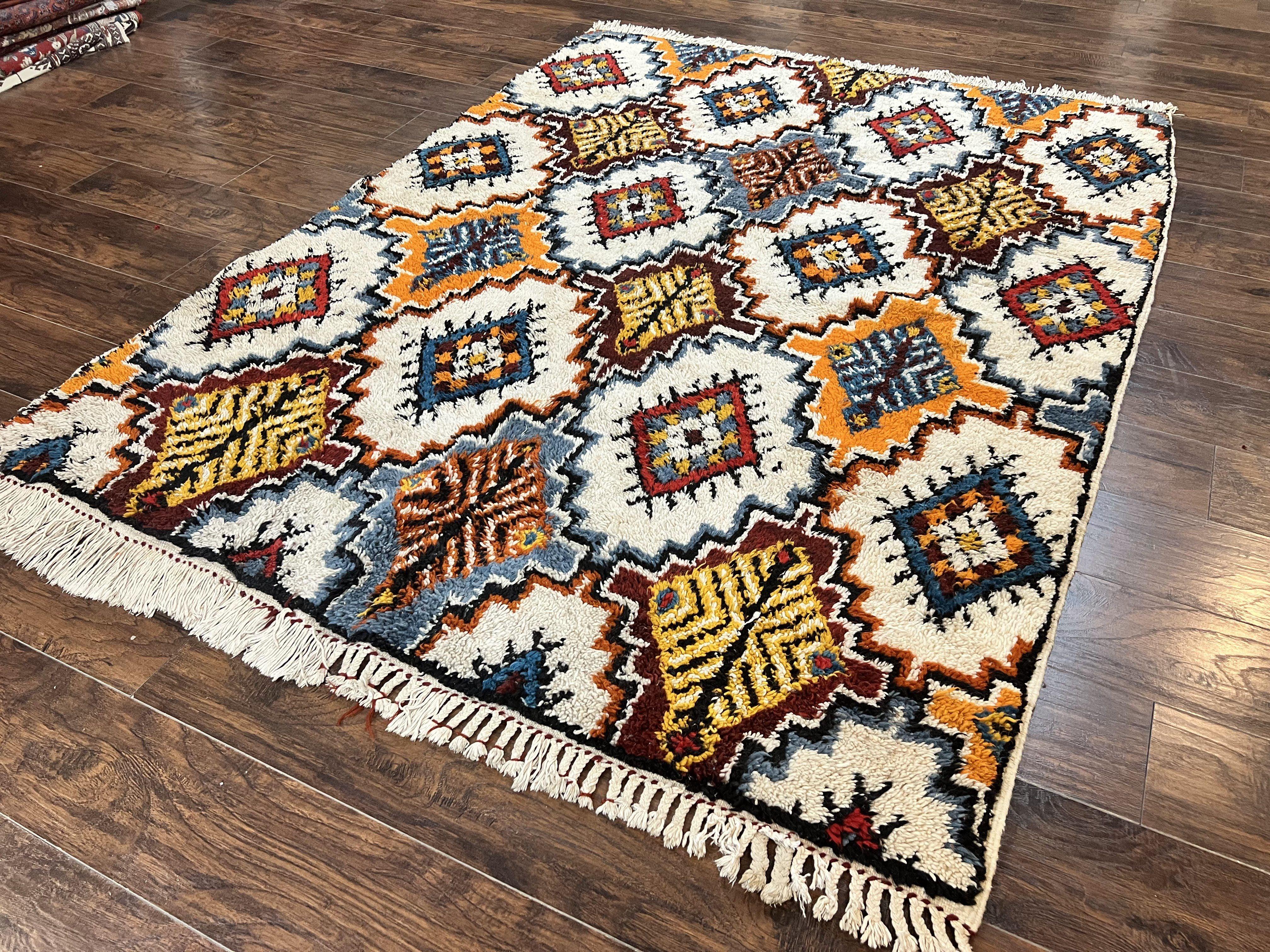 Moroccan Rug 5.9 x 7.6, Colorful Geometric Panel, Soft Wool, Handmade, Multicolor, Vintage Moroccan Carpet, Berber Rug, Rabat Rug - Jewel Rugs