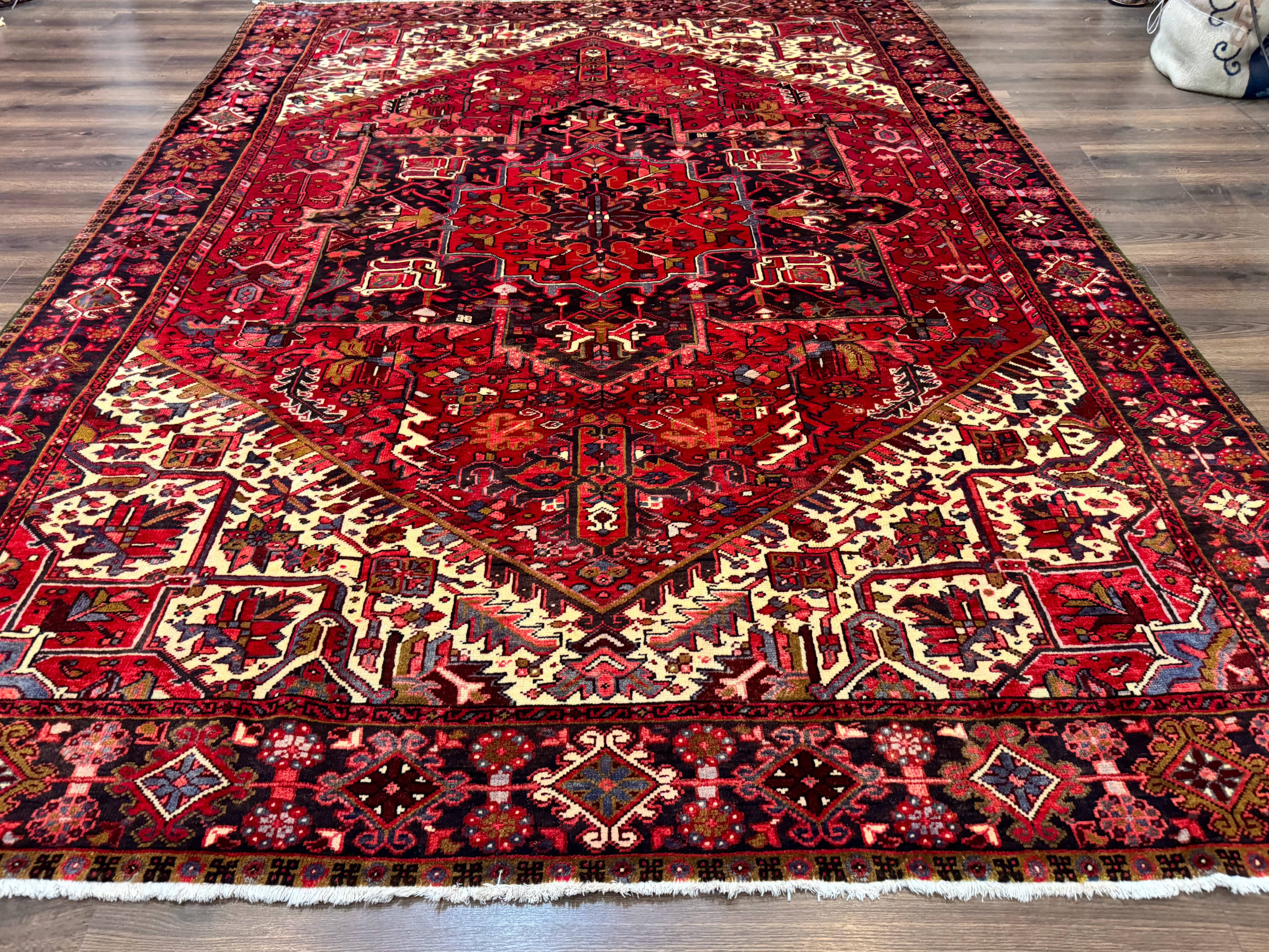 Persian Heriz Rug 8x11, Geometric Design, Red & Cream - Jewel Rugs