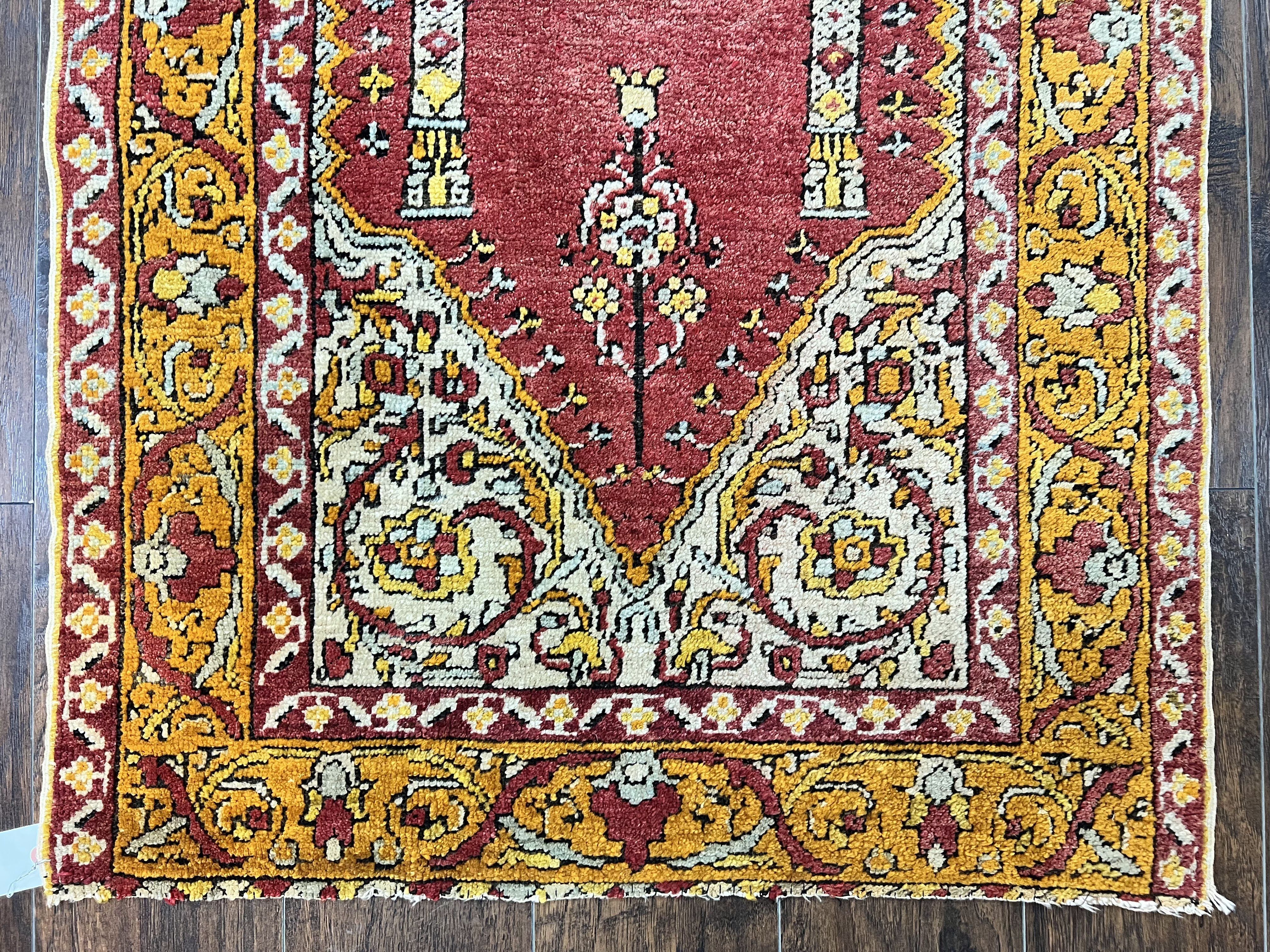 Antique Turkish Prayer Rug 3x5, Hand Knotted Turkish Melas Oushak Wool Carpet, Mehrab Rug, Orange & Red Vintage Rug 3 x 5 Collectible - Jewel Rugs