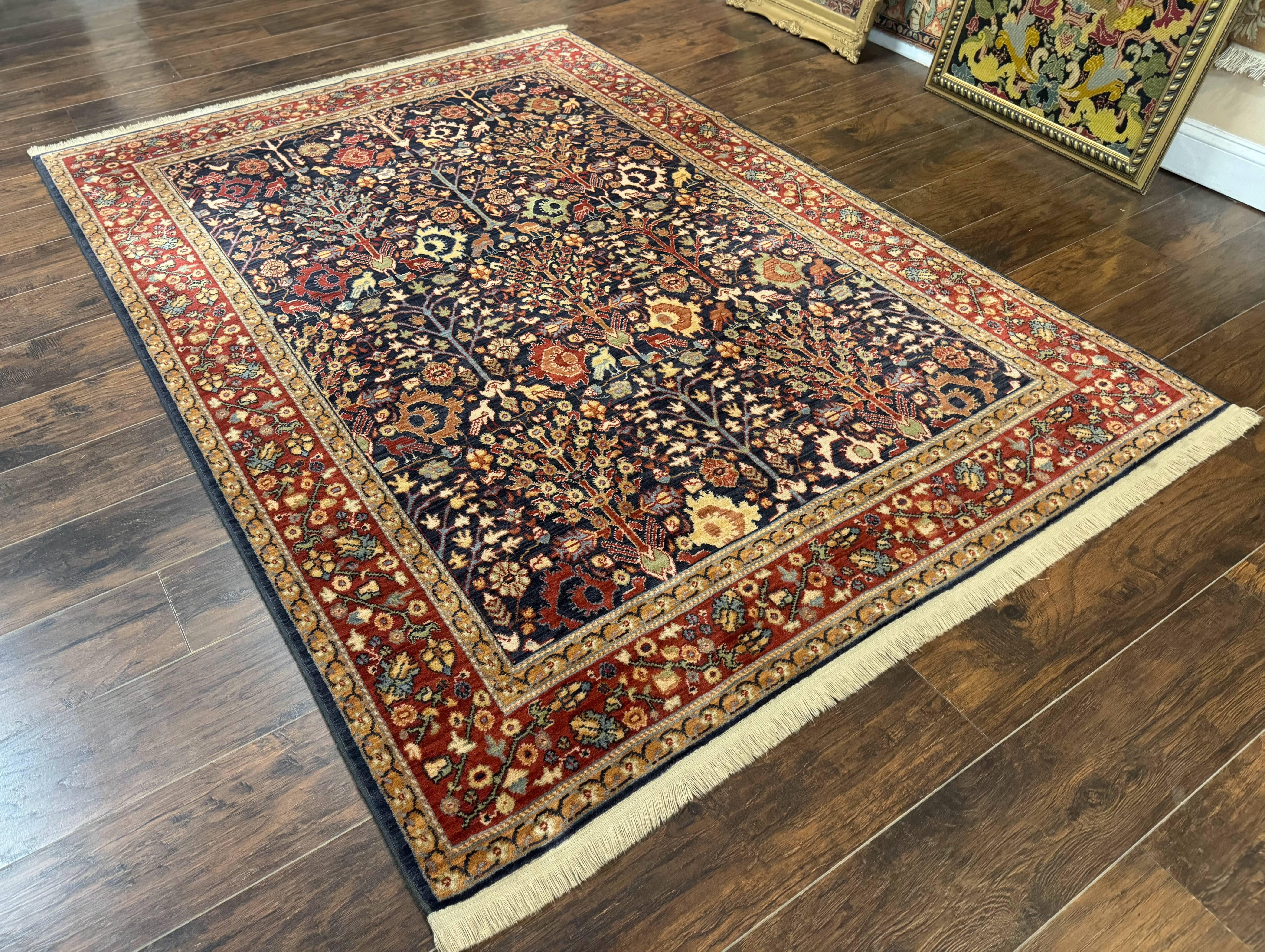 Karastan Rug 5x8, Karastan English Manor Devonshire 2120, Discontinued Wool Pile Karastan Navy Blue Floral Room Sized Area Rug, Bird Motifs - Jewel Rugs