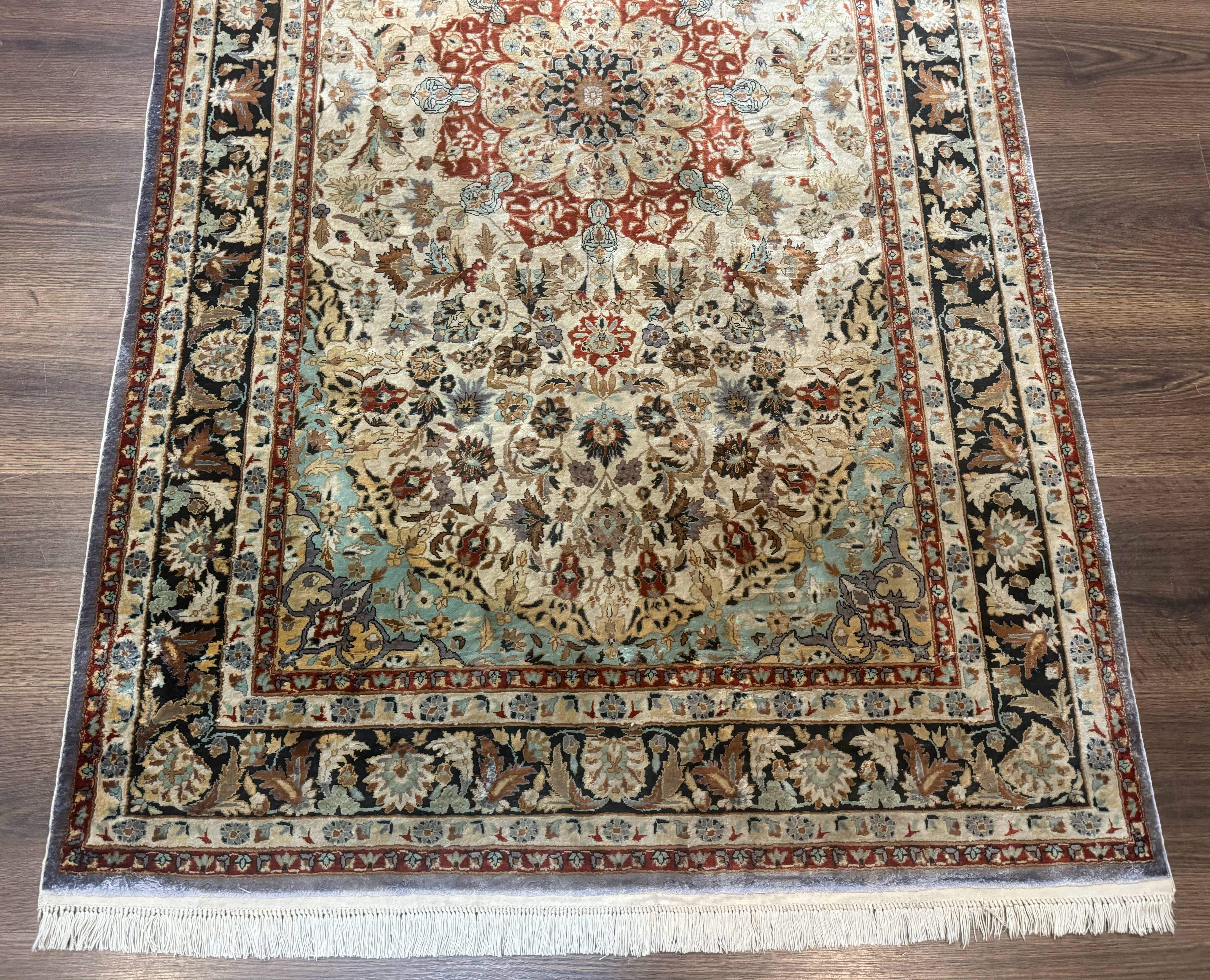 Sino Per'ian Qum Silk Rug 3x5, Fine 500 KPSI, Hand Knotted - Jewel Rugs