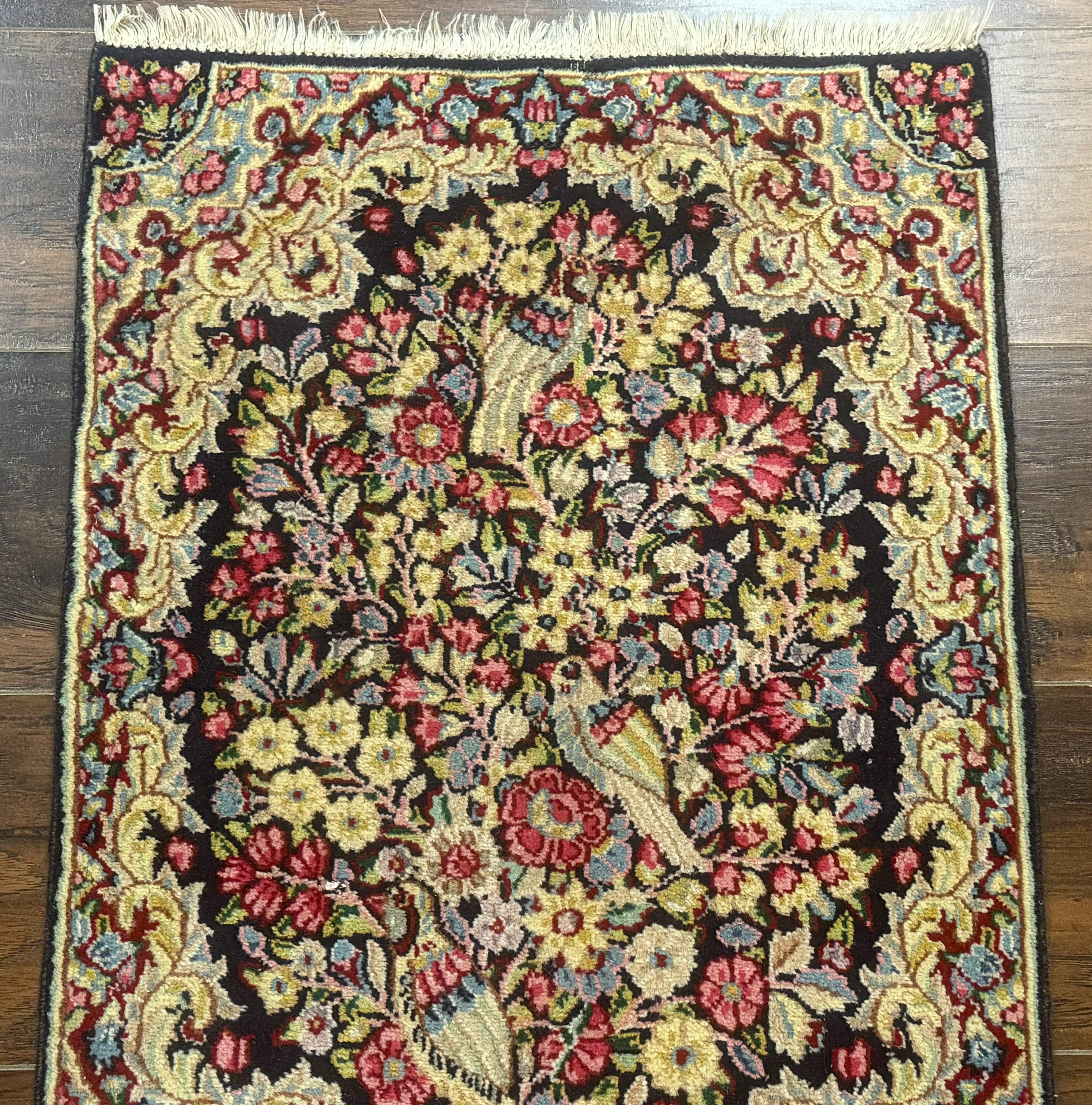 Persian Kerman Double Bag Face Rug, Floral, Birds, Very Fine 225 KPSI, Wool Handmade - Jewel Rugs
