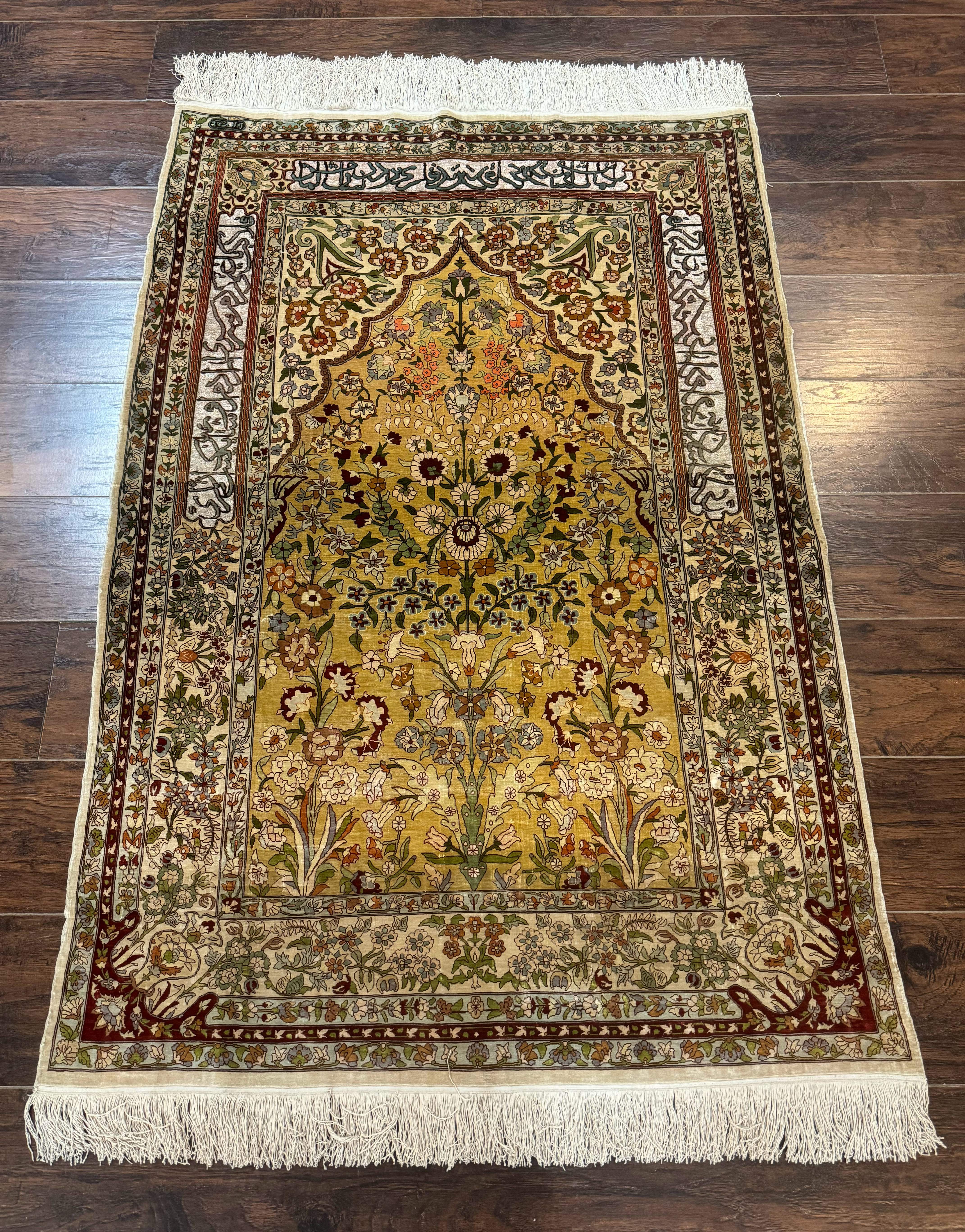Silk Turkish Hereke Rug 3x5 – Gold, Silk with Metal Threads, Exceptionally Fine 700 KPSI - Jewel Rugs