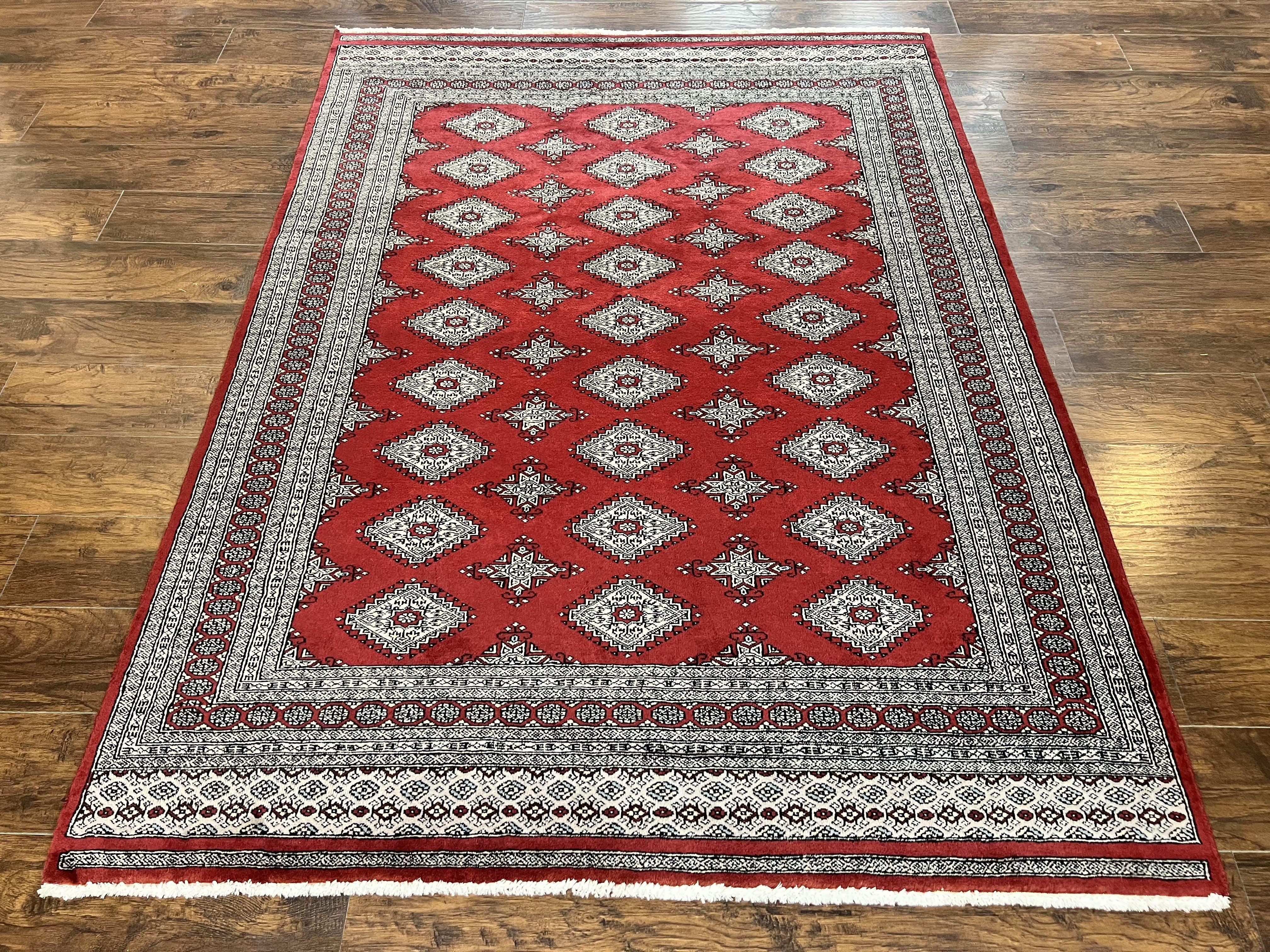 Pakistani Bokhara Rug 6x8, Fine Turkoman Carpet, Wool Handmade Vintage, Red, 6 x 8 Medium Sized Rug, Turkmen Rug - Jewel Rugs