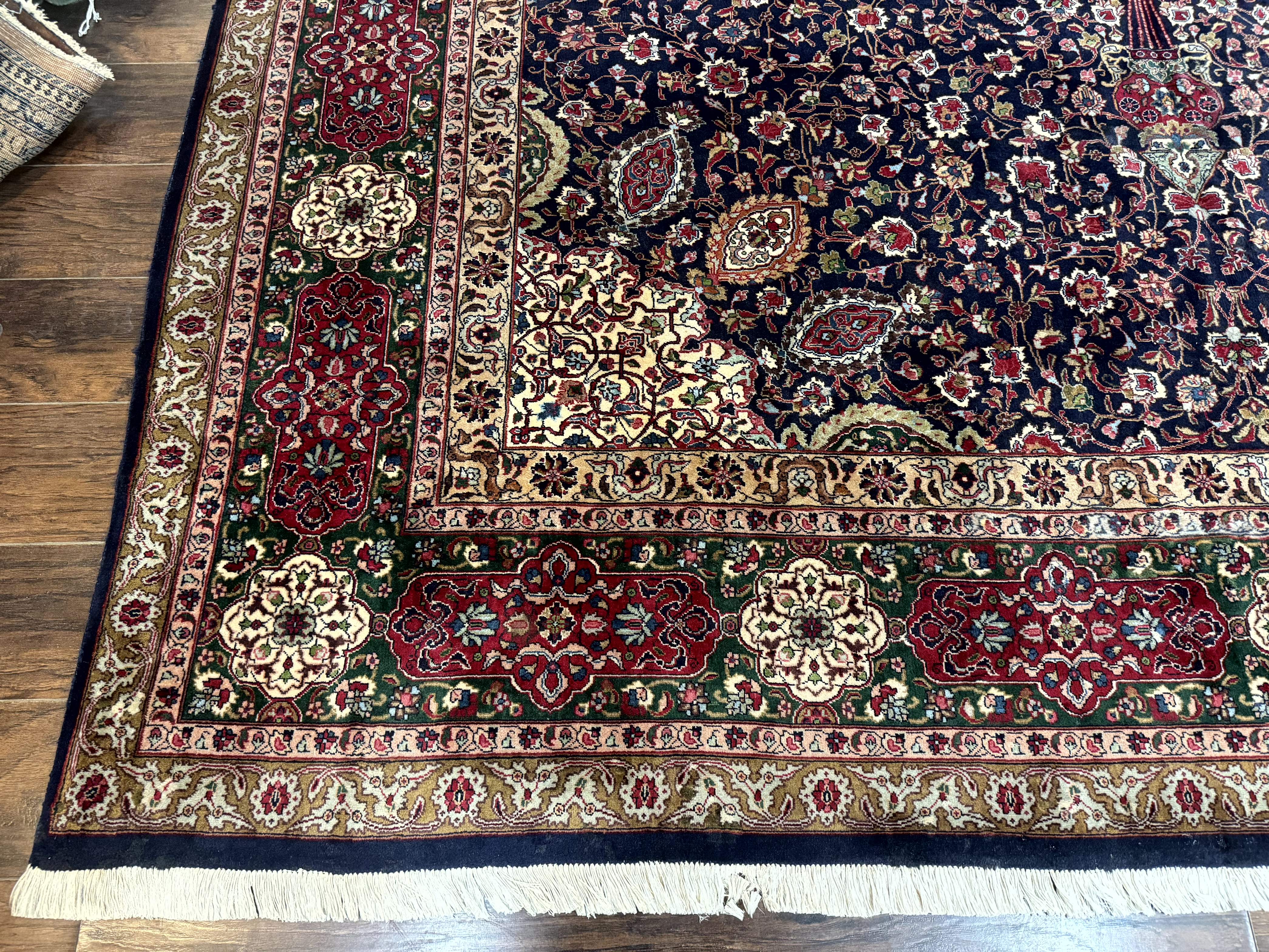 Persian Tabriz Rug 10x13 – Navy Blue and Red, Floral Medallion, Fine 210 KPSI - Jewel Rugs
