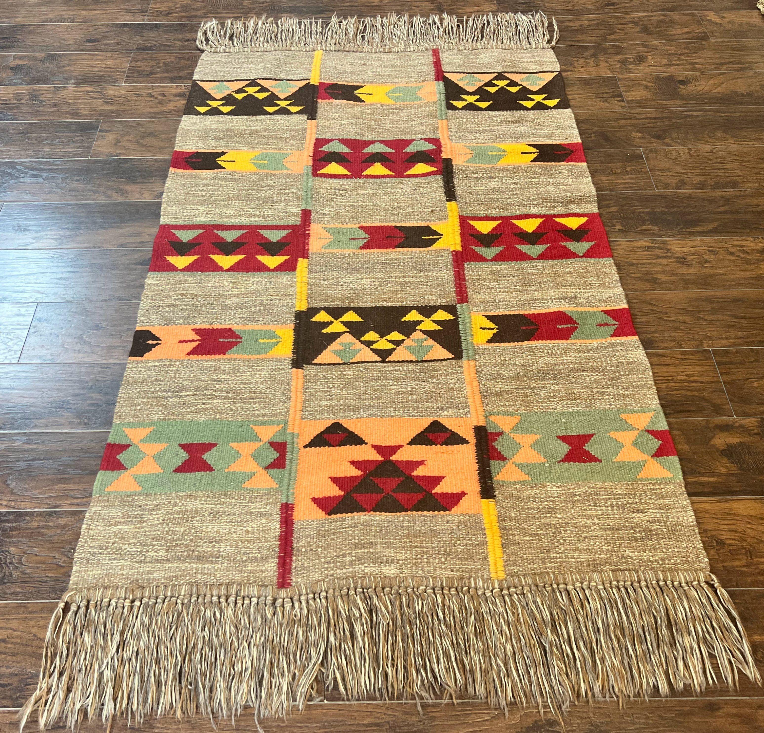 South American Flatweave Rug, Gray, Handmade Vintage Wool Bohemian Blanket - Jewel Rugs
