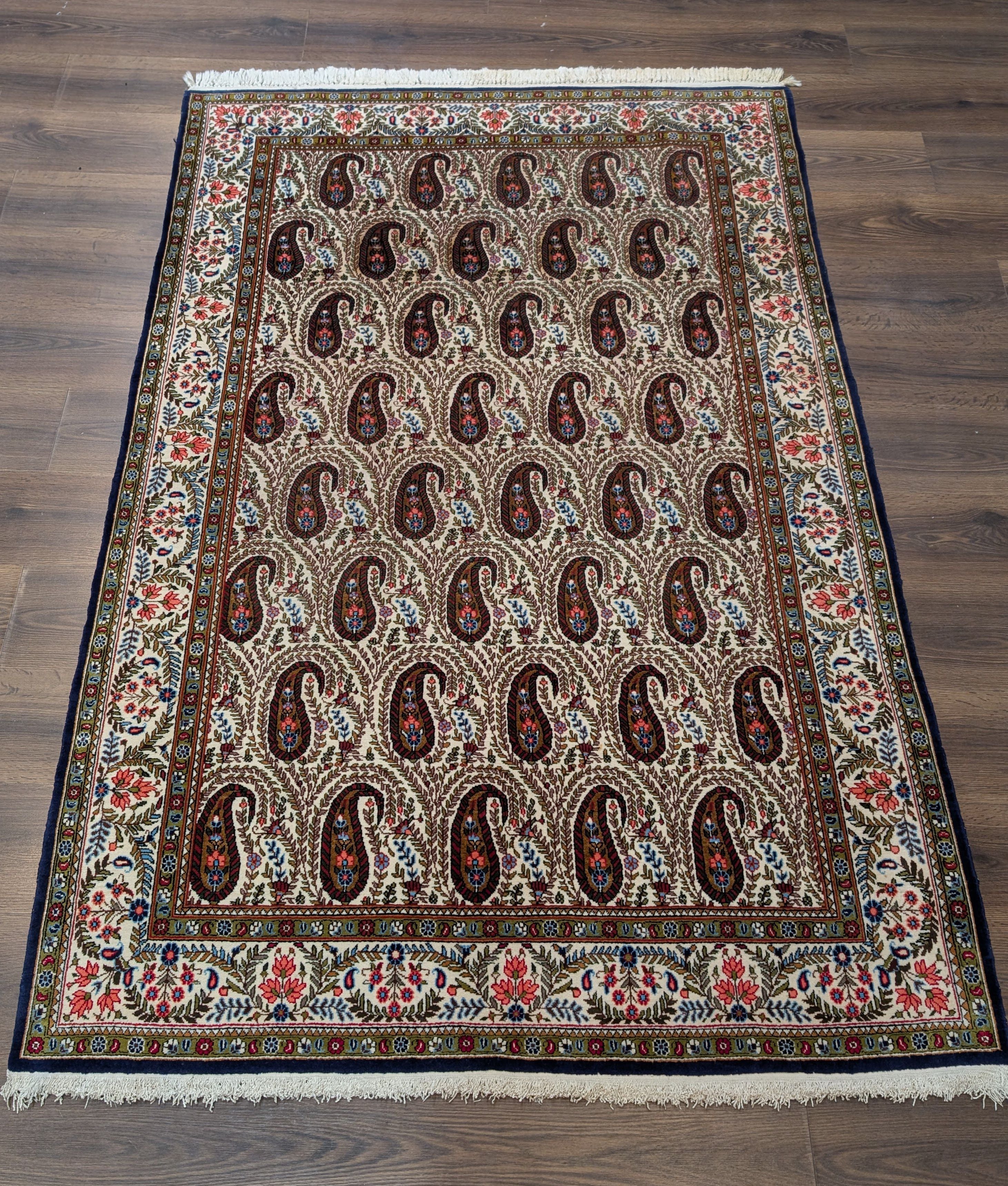 Persian Qum Rug 5x7, Paisley Boteh Design, Hand Knotted Fine 210 KPSI - Jewel Rugs
