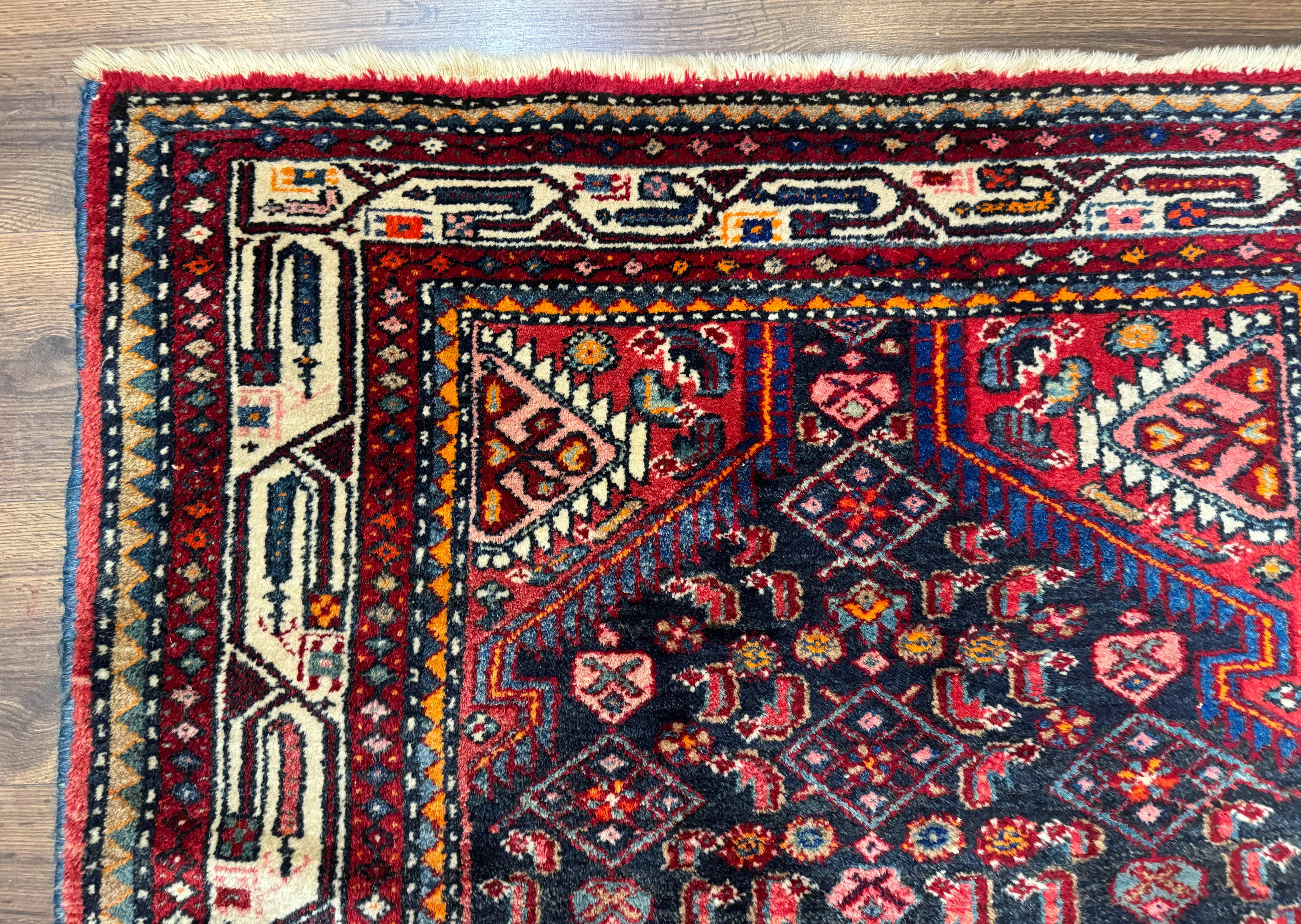 Antique Persian Hamadan Rug 4x6, Navy Blue, Village Tribal Rug - Jewel Rugs