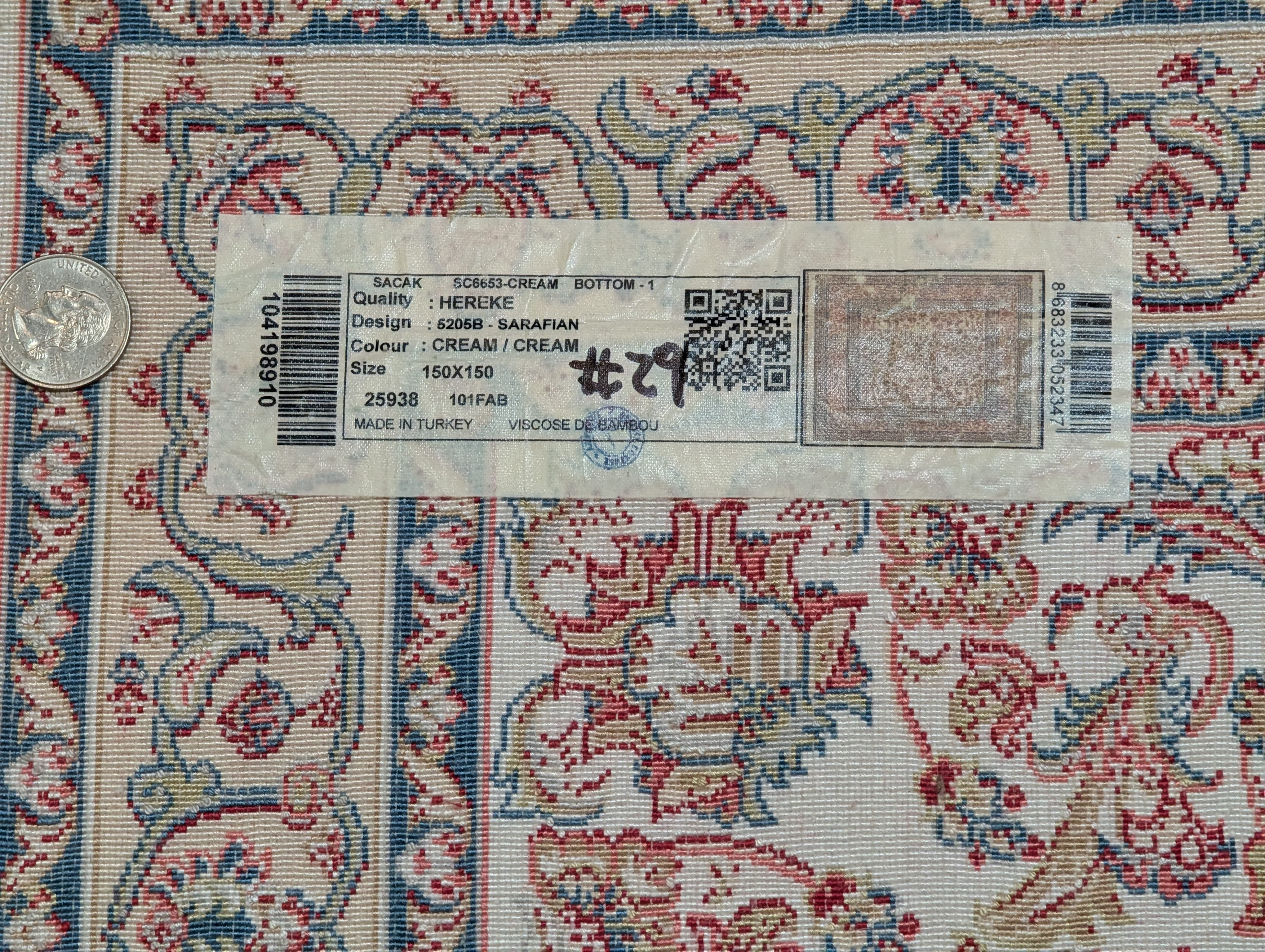 Square Silk Rug 5x5, Turkish Silk Carpet, Ivory, New, Bamboo Silk - Jewel Rugs