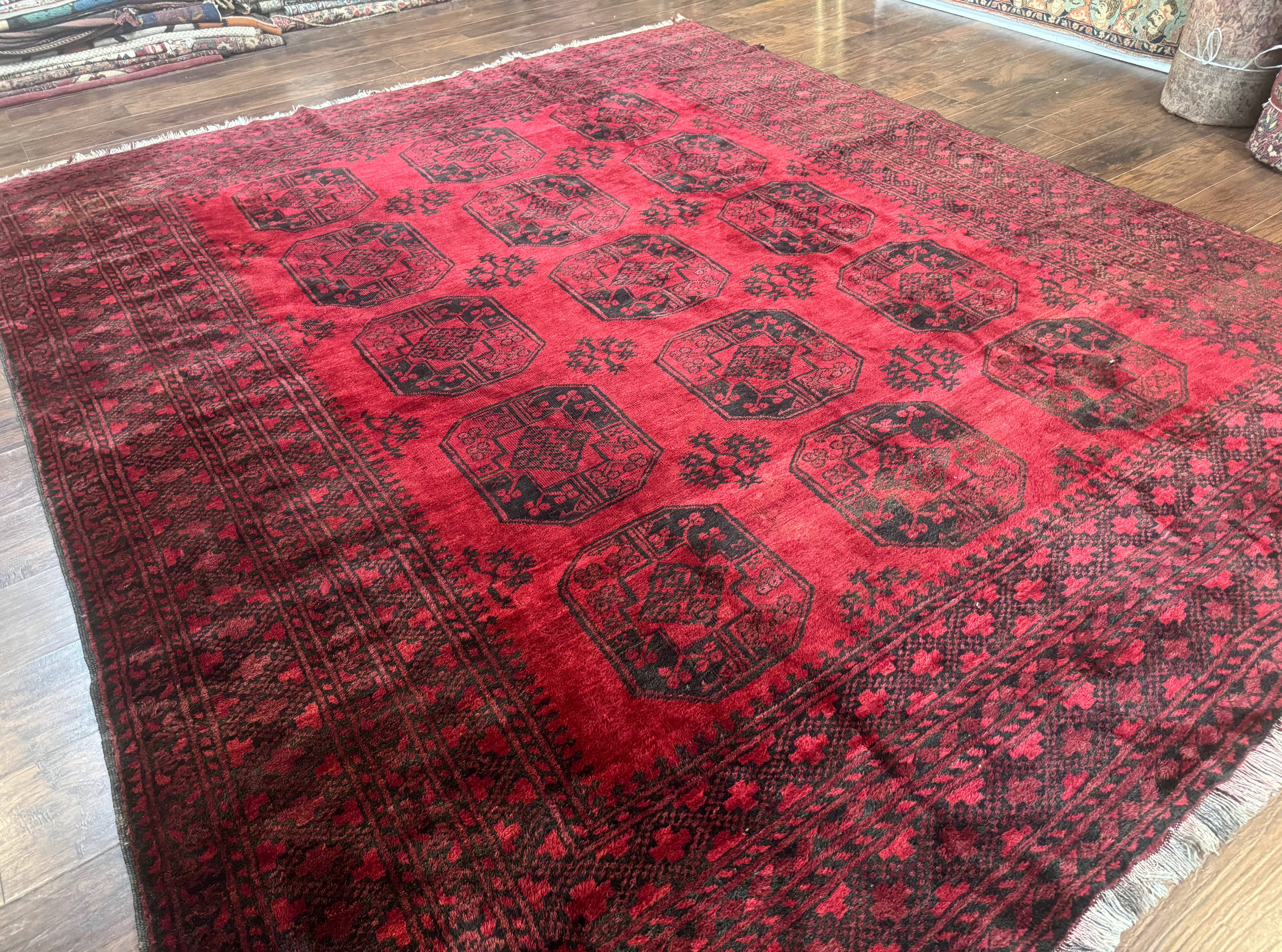 Afghan Turkoman Rug 9x10, Red Beshir Carpet, Tribal, Wool, Antique - Jewel Rugs