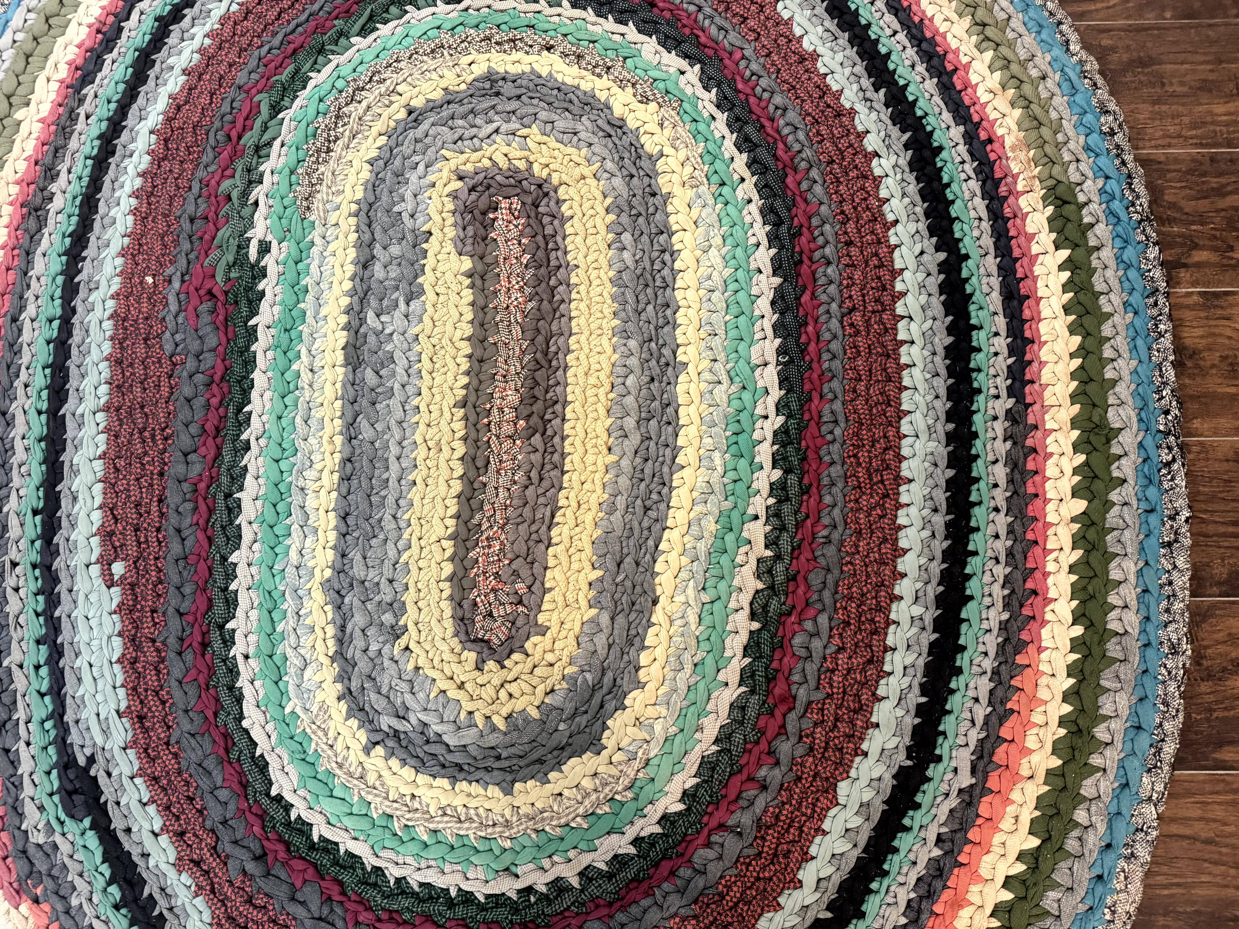 Antique American Braided Rug 5x7, Oval Multicolor Handmade Wool Braided Carpet - Jewel Rugs