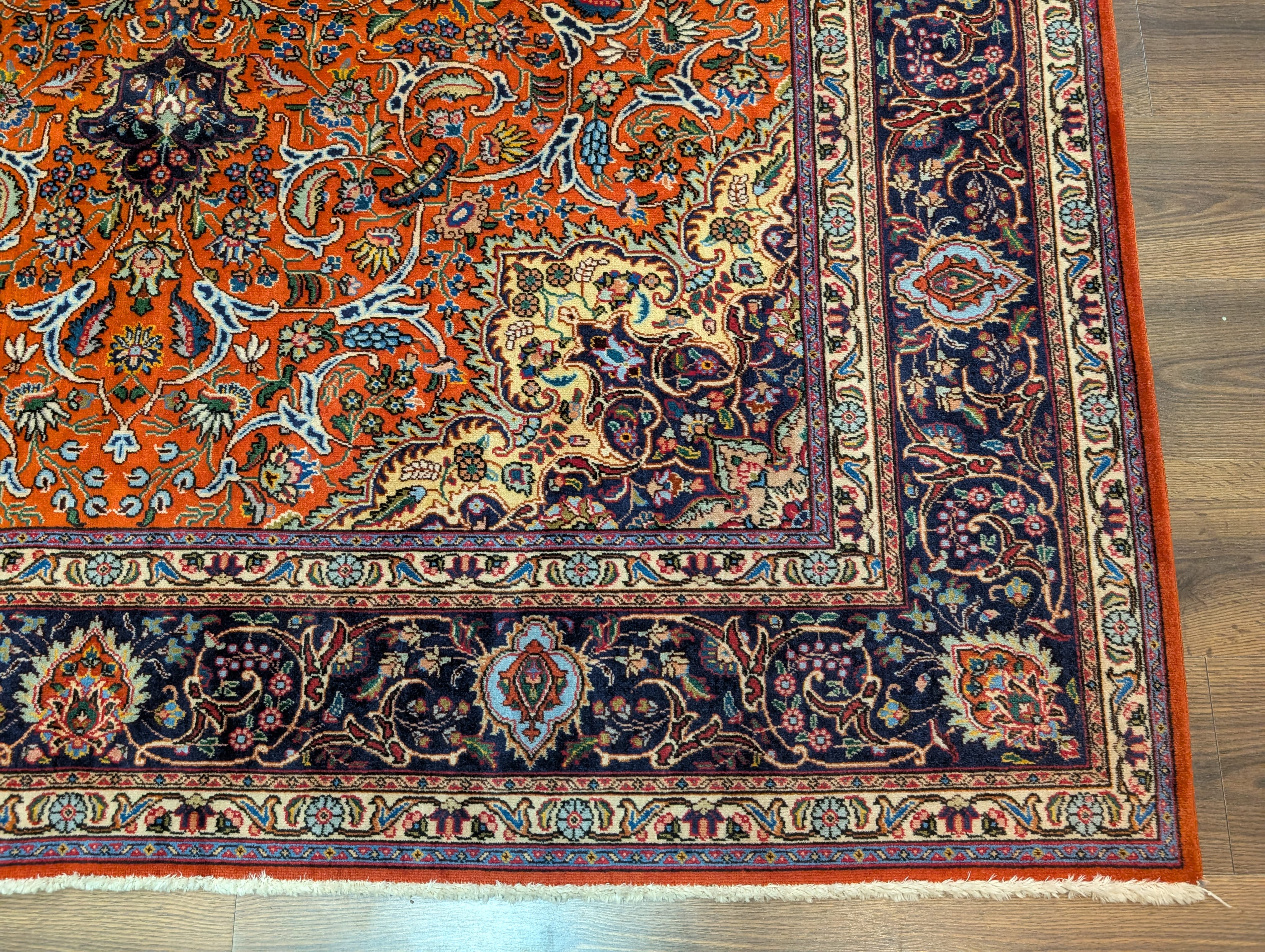 Persian Tabriz Rug 7x10, Hand-Knotted Wool Carpet, Burnt Orange & Navy Blue - Jewel Rugs