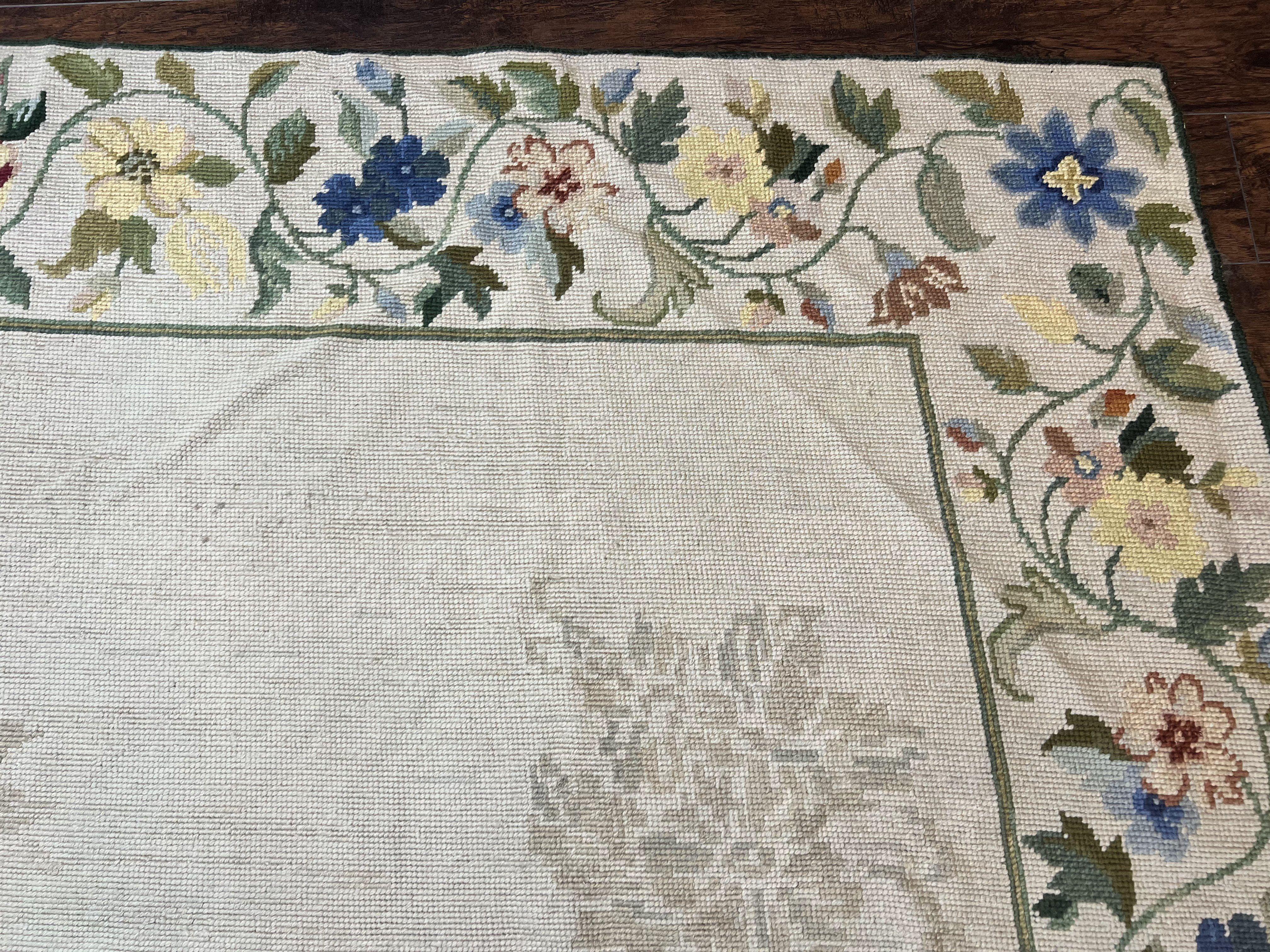 Spanish Needlepoint Rug 9x14, Floral, European Design, Handmade, Vintage Needlepoint Carpet, Room Sized Wool Rug - Jewel Rugs