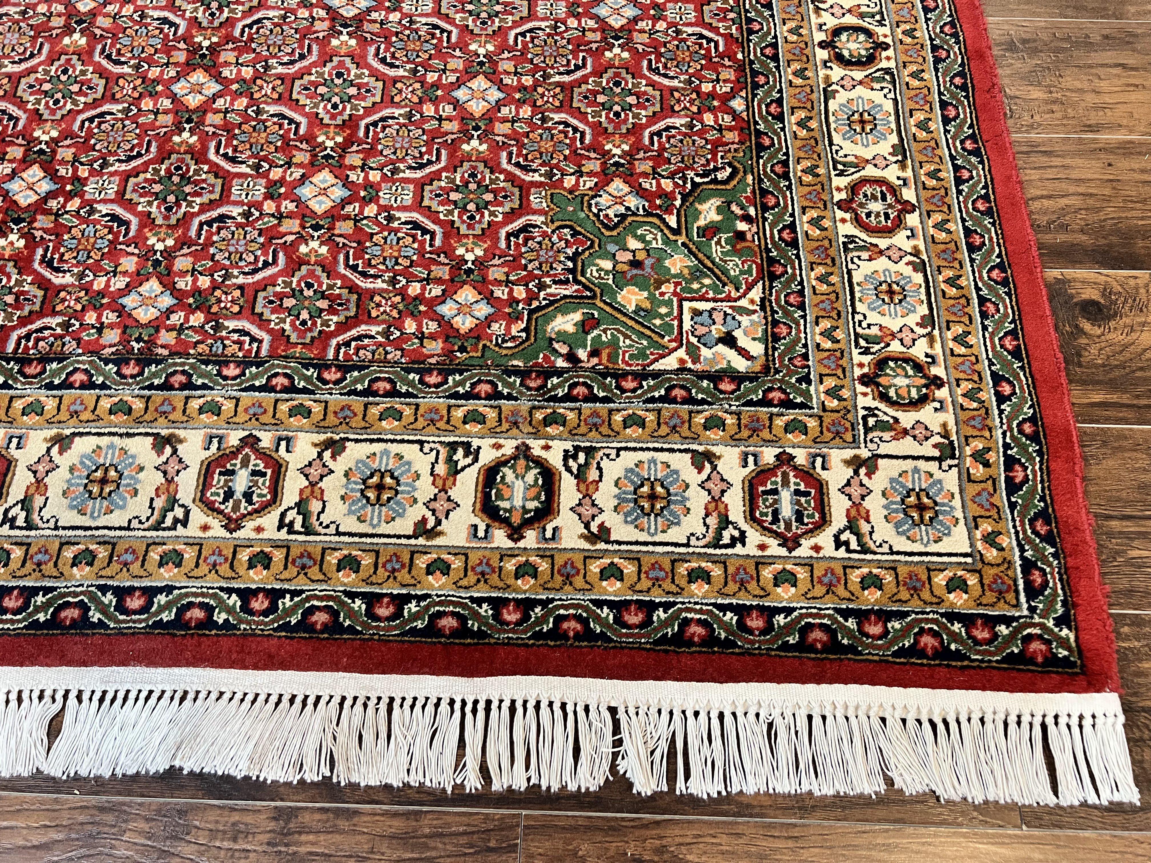 Persian Tabriz Rug 7x10, Wool Hand Knotted Vintage Carpet, Red Green & Cream, Herati Pattern, 7 x 10 Room Sized Oriental Rug - Jewel Rugs