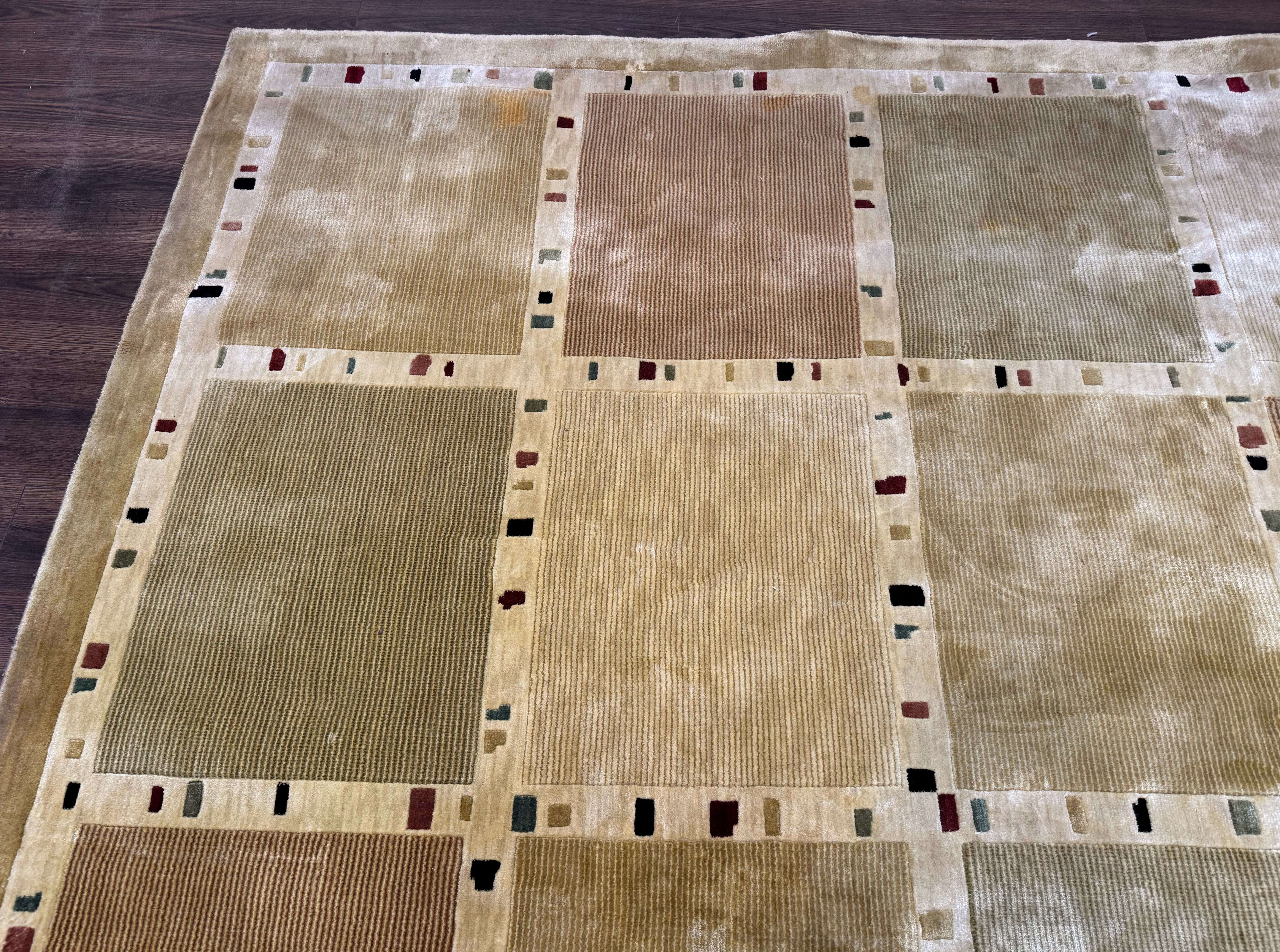 Large Wool Rug 10x13, Panel Design, Modern Contemporary Carpet - Jewel Rugs