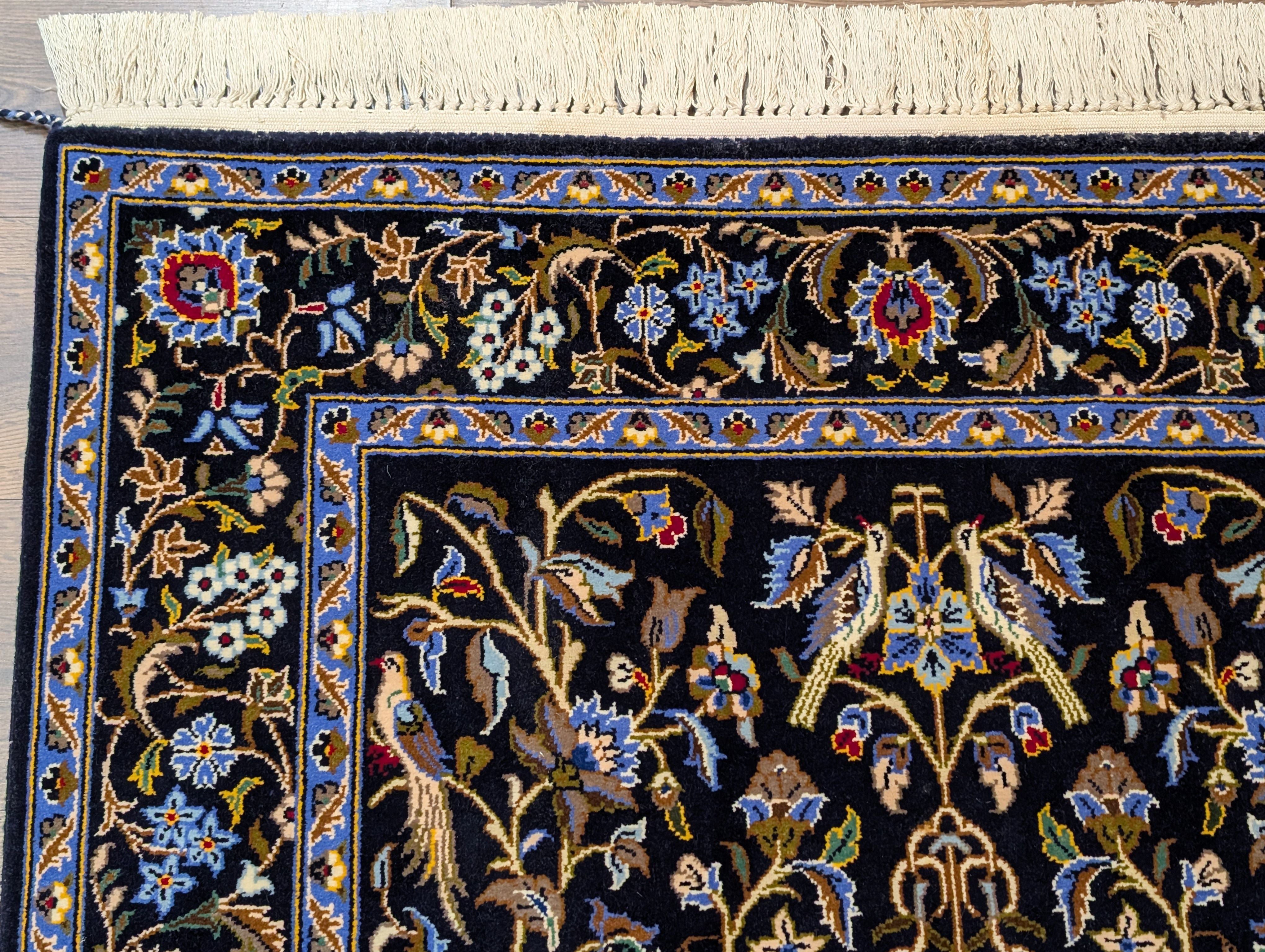 Persian Kashan Tree of Life Rug 4x6, Navy Blue, Birds & Animal Pictorials - Jewel Rugs