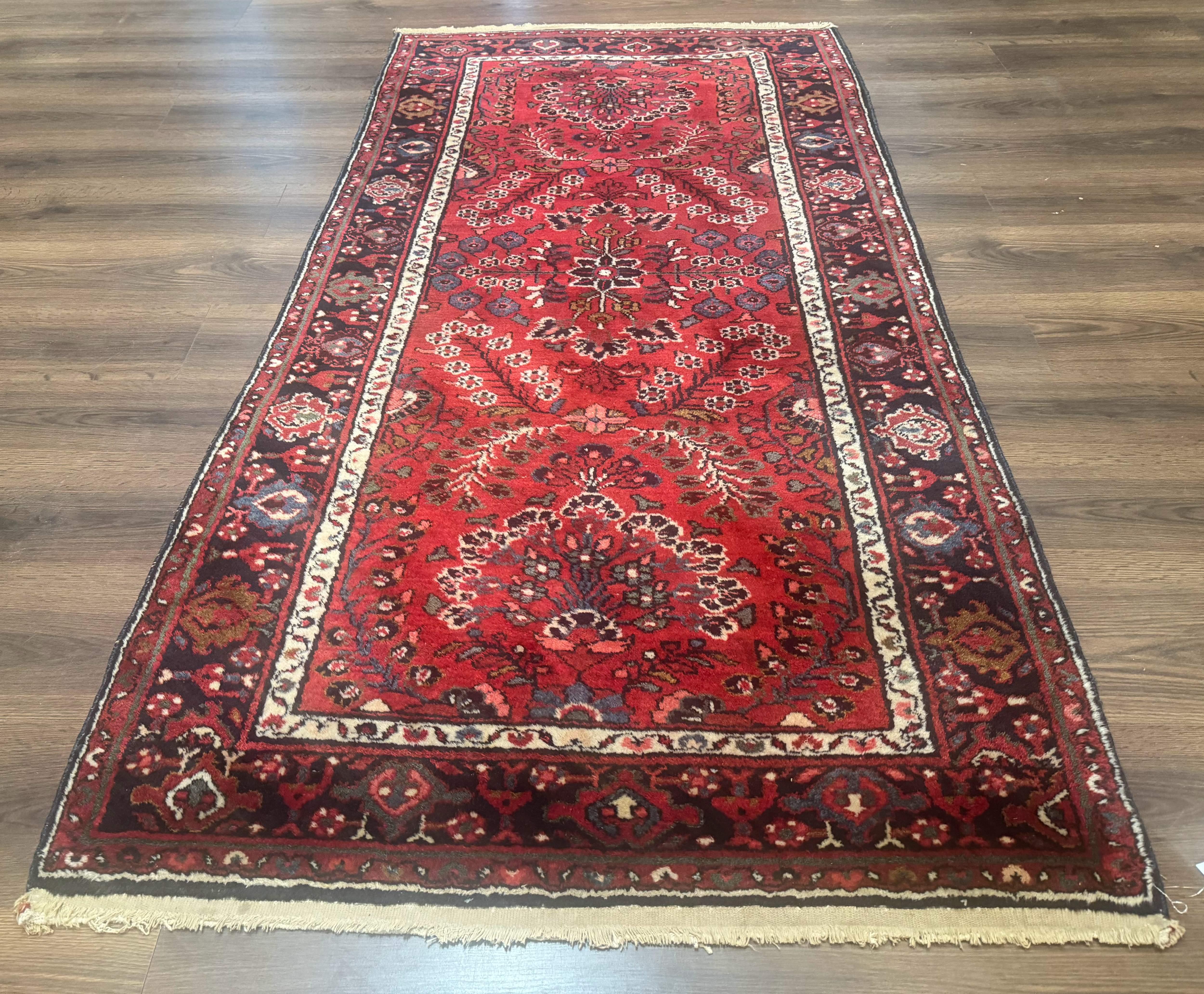 Red Persian Rug 2.6 x 6.8, Floral, Antique Per'sian Carpet, Persian Malayer Rug, Hamadan Rug - Jewel Rugs