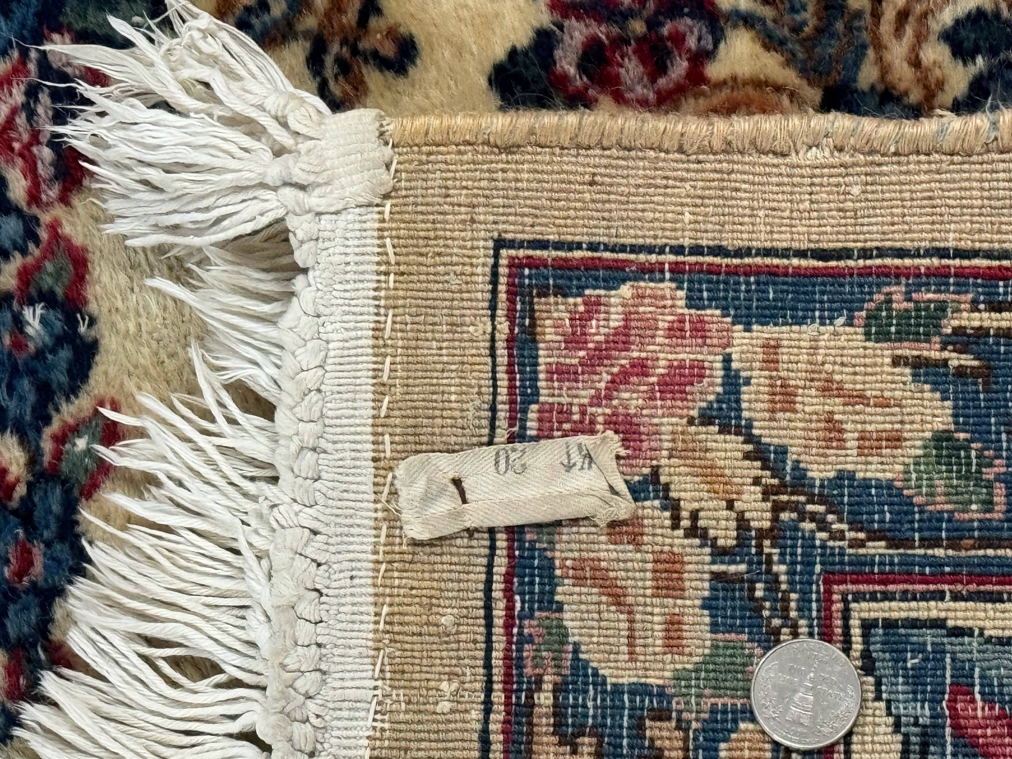 Square Persian Kerman Rug 4x4, Ivory Blue Pink, Handmade, Fine 225 KPSI - Jewel Rugs