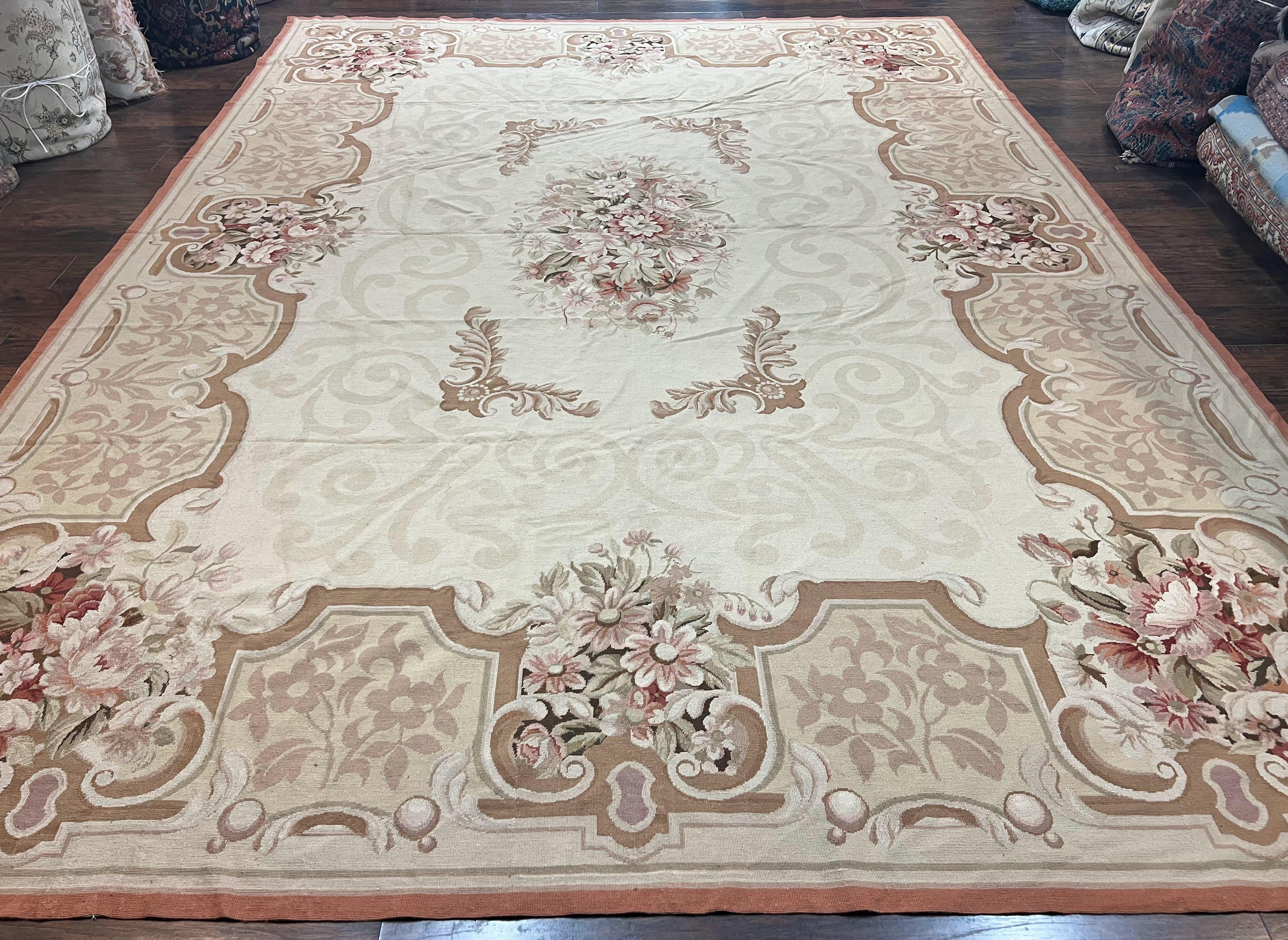 10x14 Aubusson Rug, Wool Handmade Vintage Carpet, French European Design, Elegant - Jewel Rugs