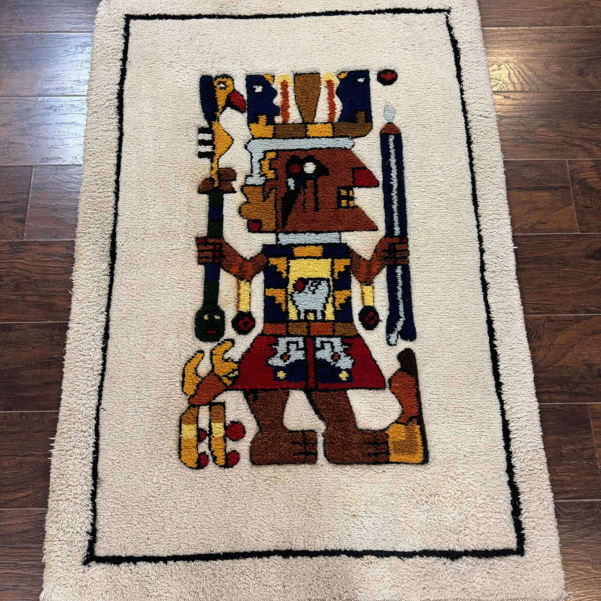 South American Shag Rug 3x5 – Ivory, Pictorial, Vintage Peruvian Nativ ...
